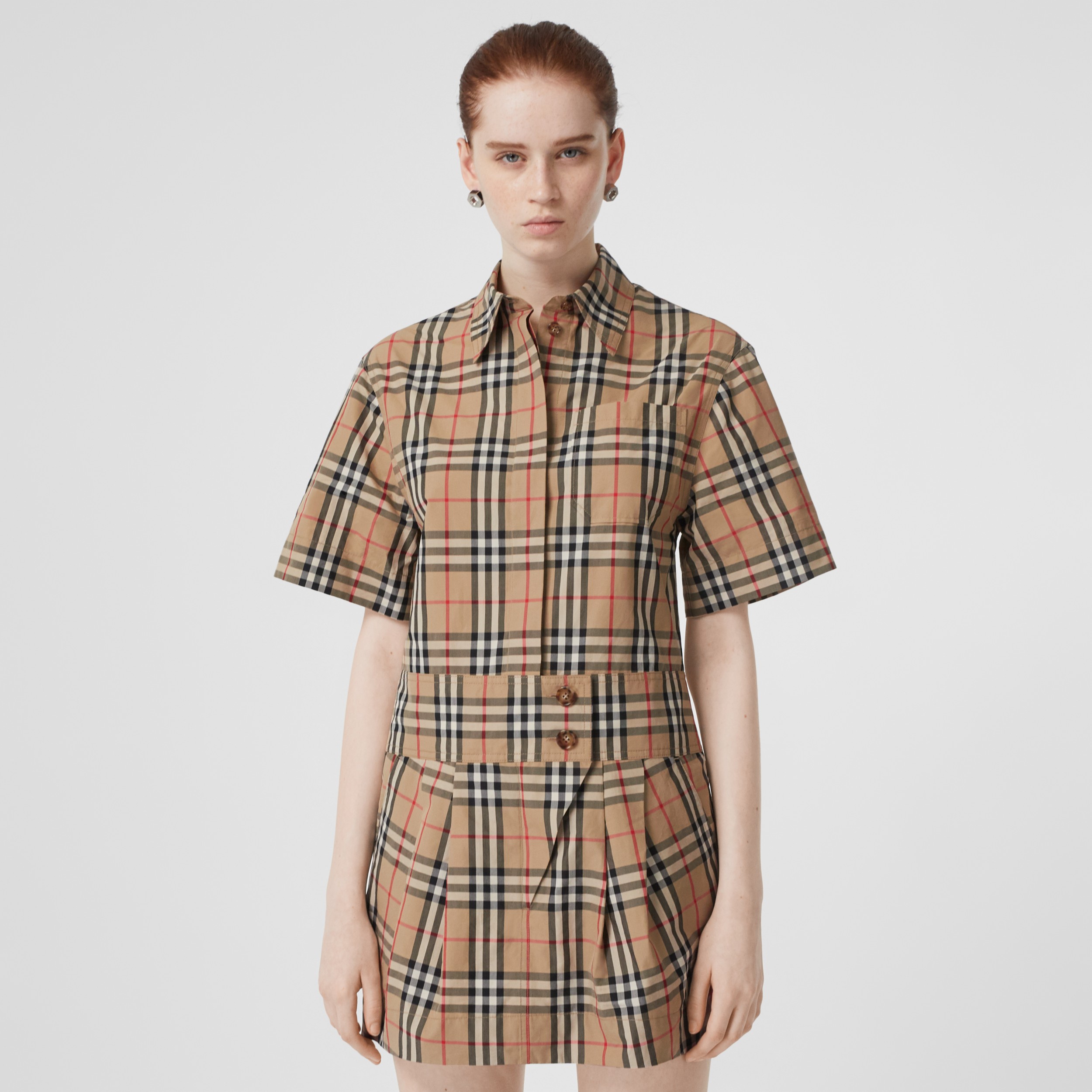 Short-sleeve Vintage Check Shirt Dress in Archive Beige - Women ...