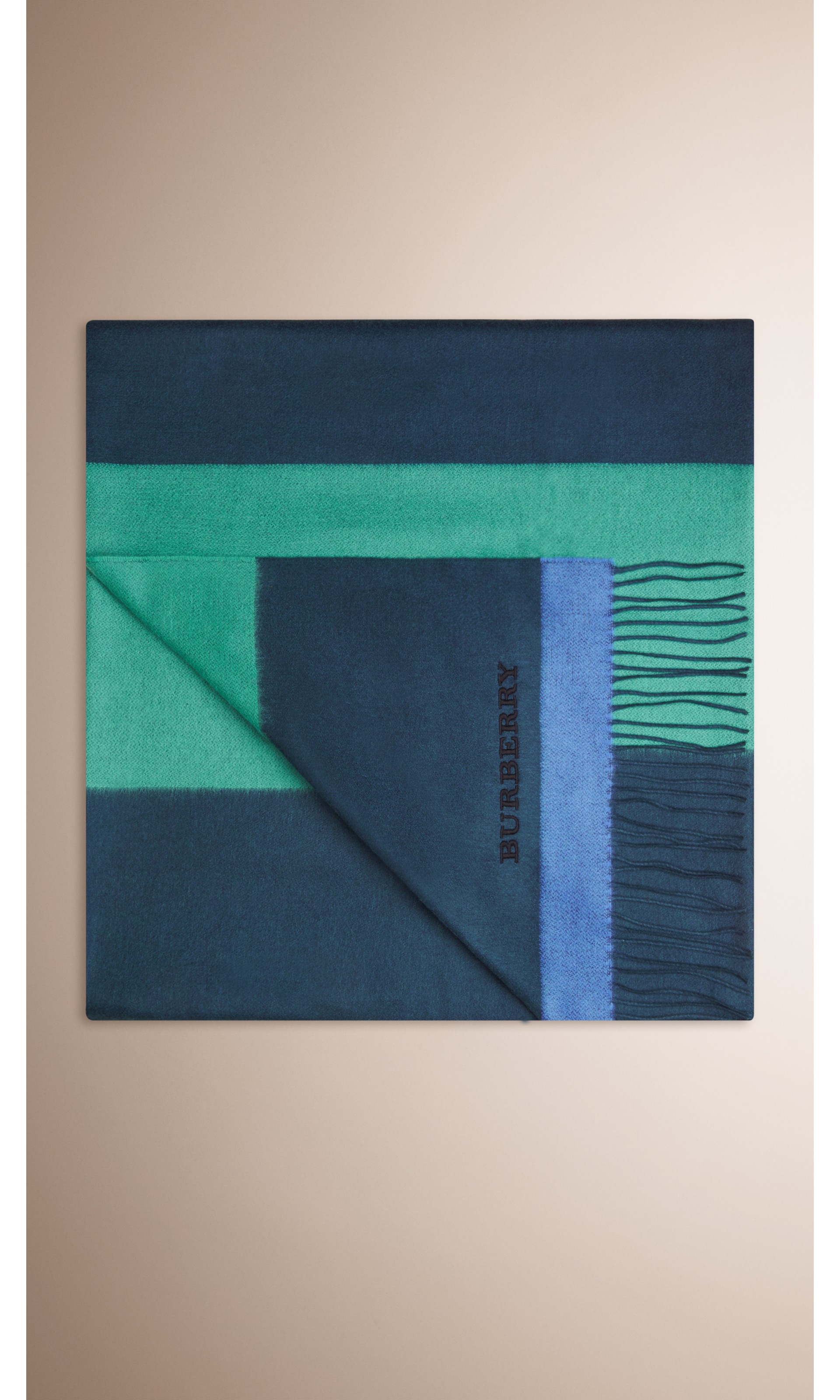 Striped Cashmere Blanket in Aqua Green Burberry United States
