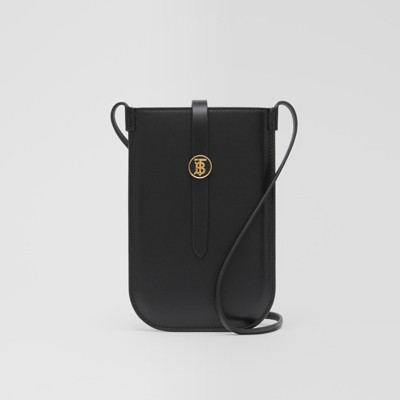 Leather Phone Case with Strap in Black 