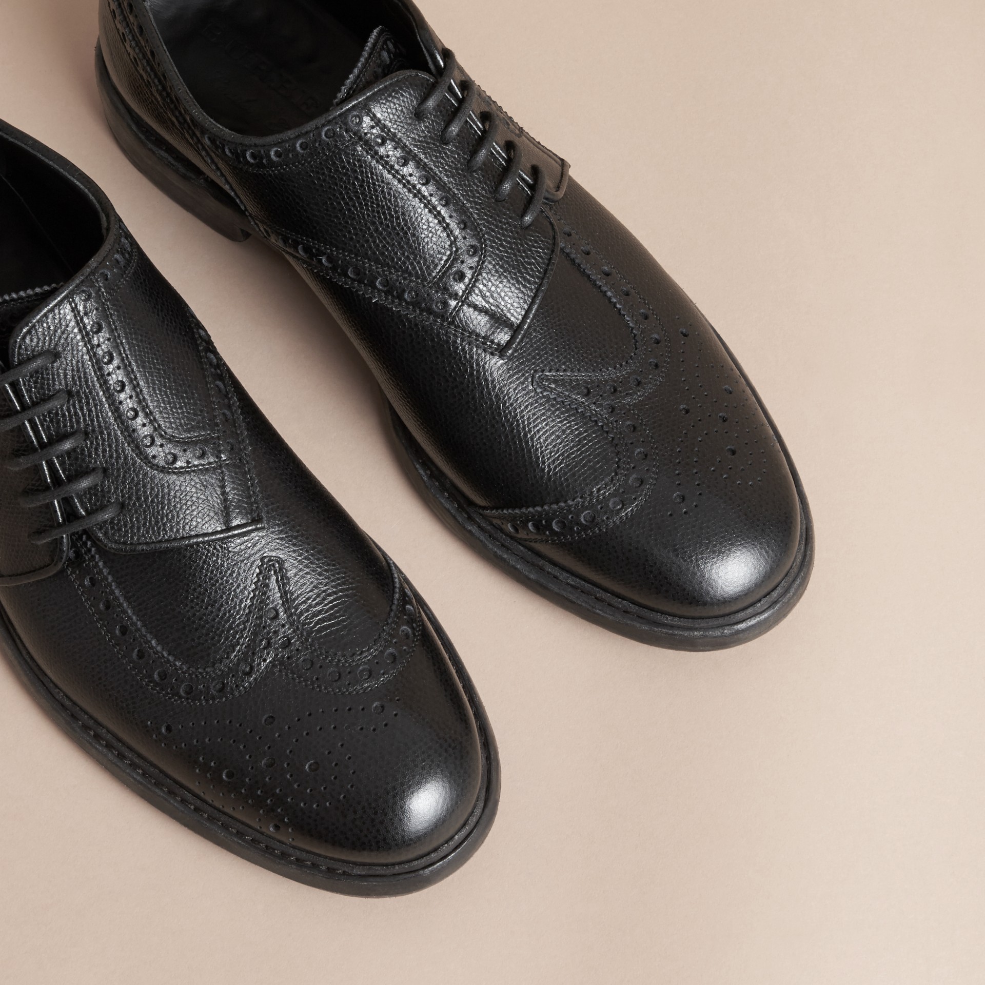 Leather Brogues with Asymmetric Closure in Black - Men | Burberry ...