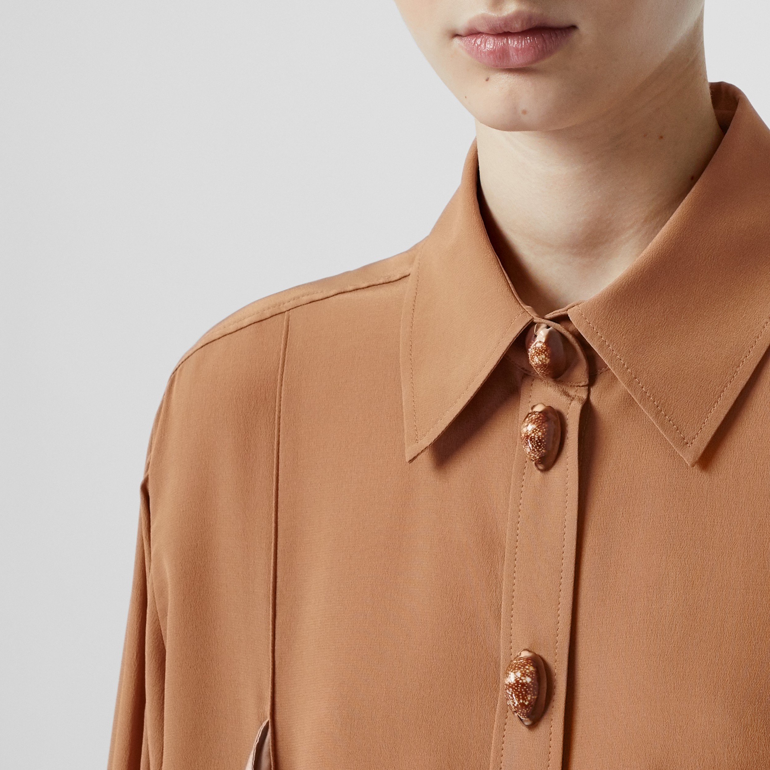 Drape Detail Silk Oversized Shirt in Biscuit - Women | Burberry United ...