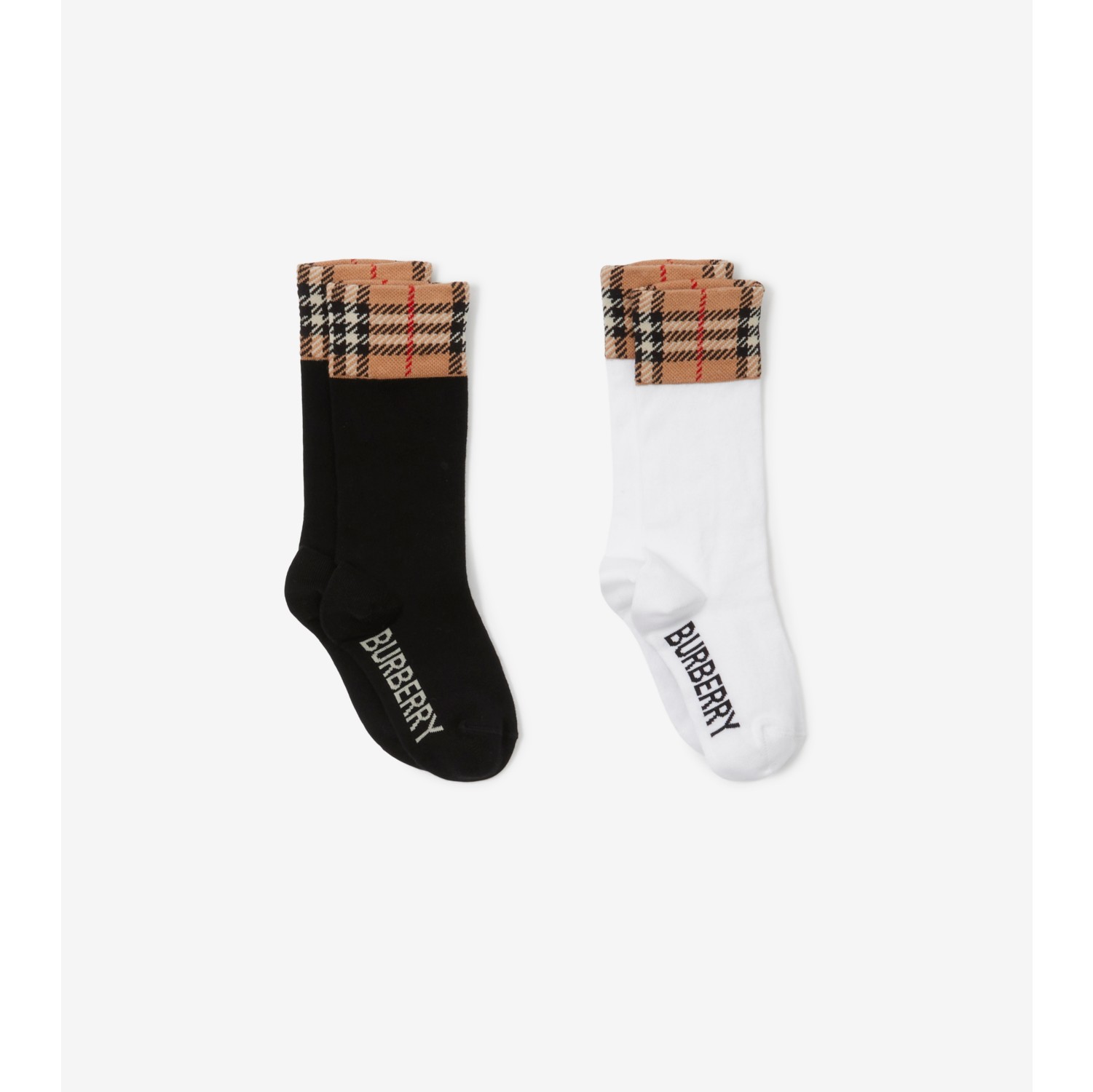 Check Panel Cotton Blend Socks Set in Black white Burberry