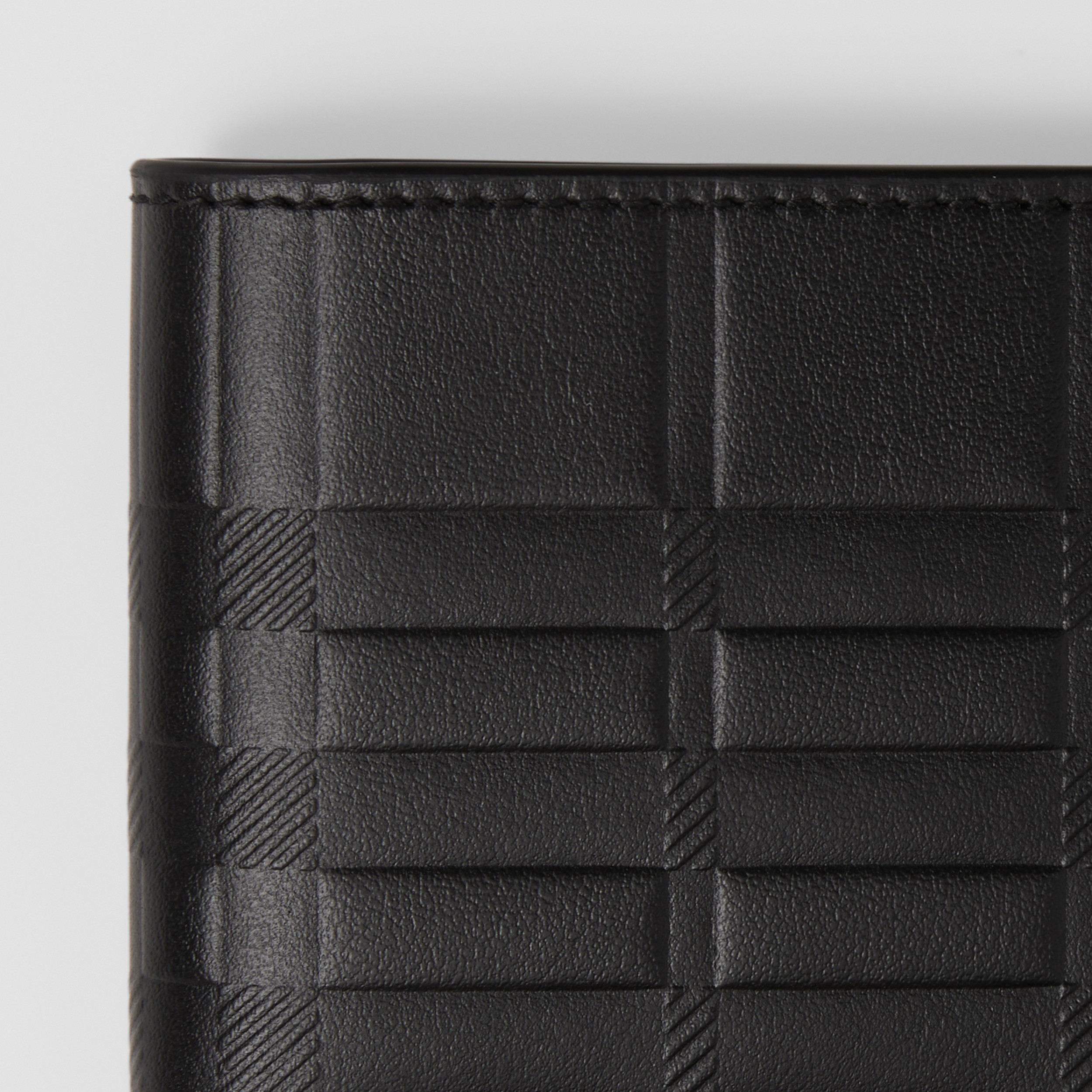 Embossed Check Leather Slim Bifold Wallet in Black Men Burberry