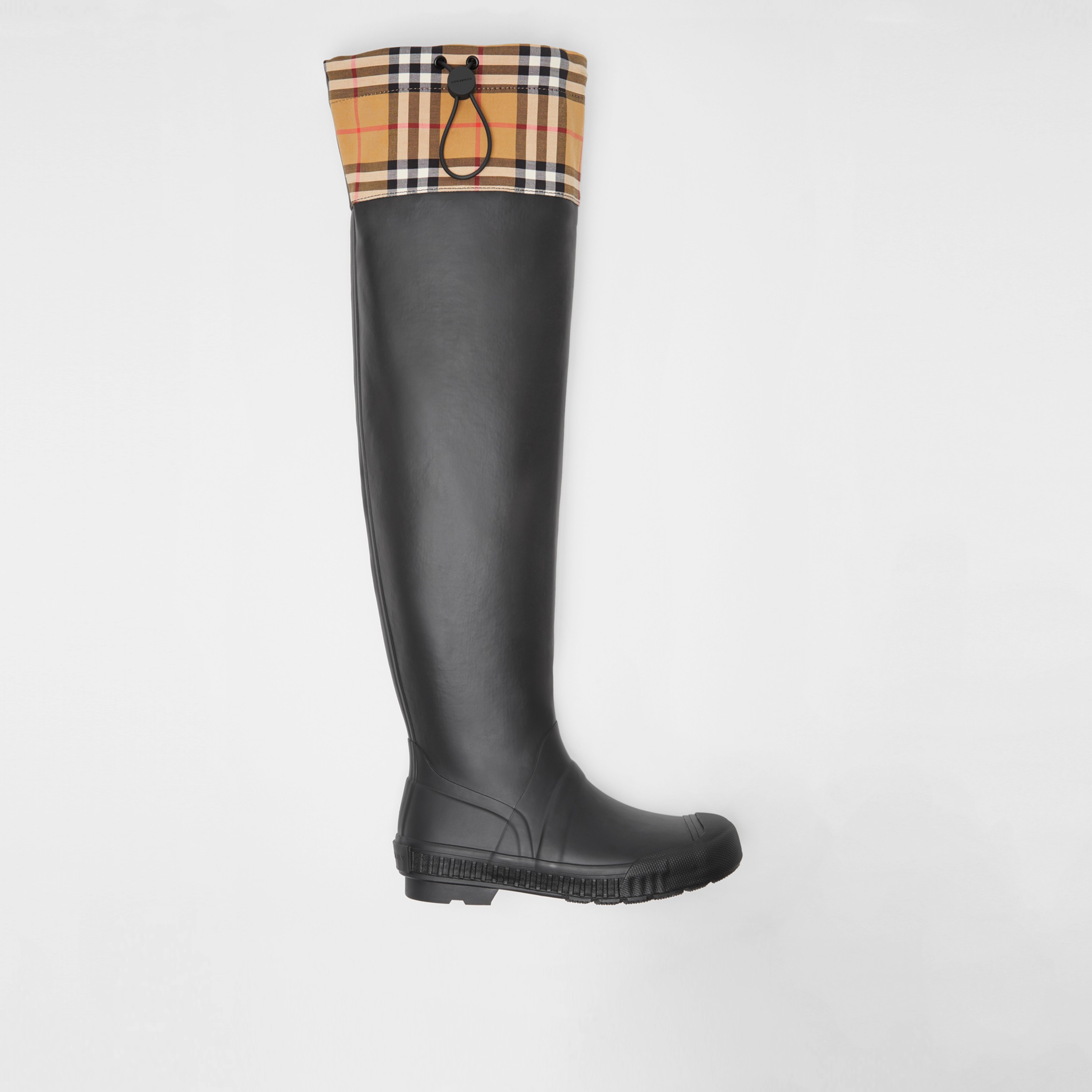 Vintage Check and Rubber Knee-high Rain Boots in Black - Women ...