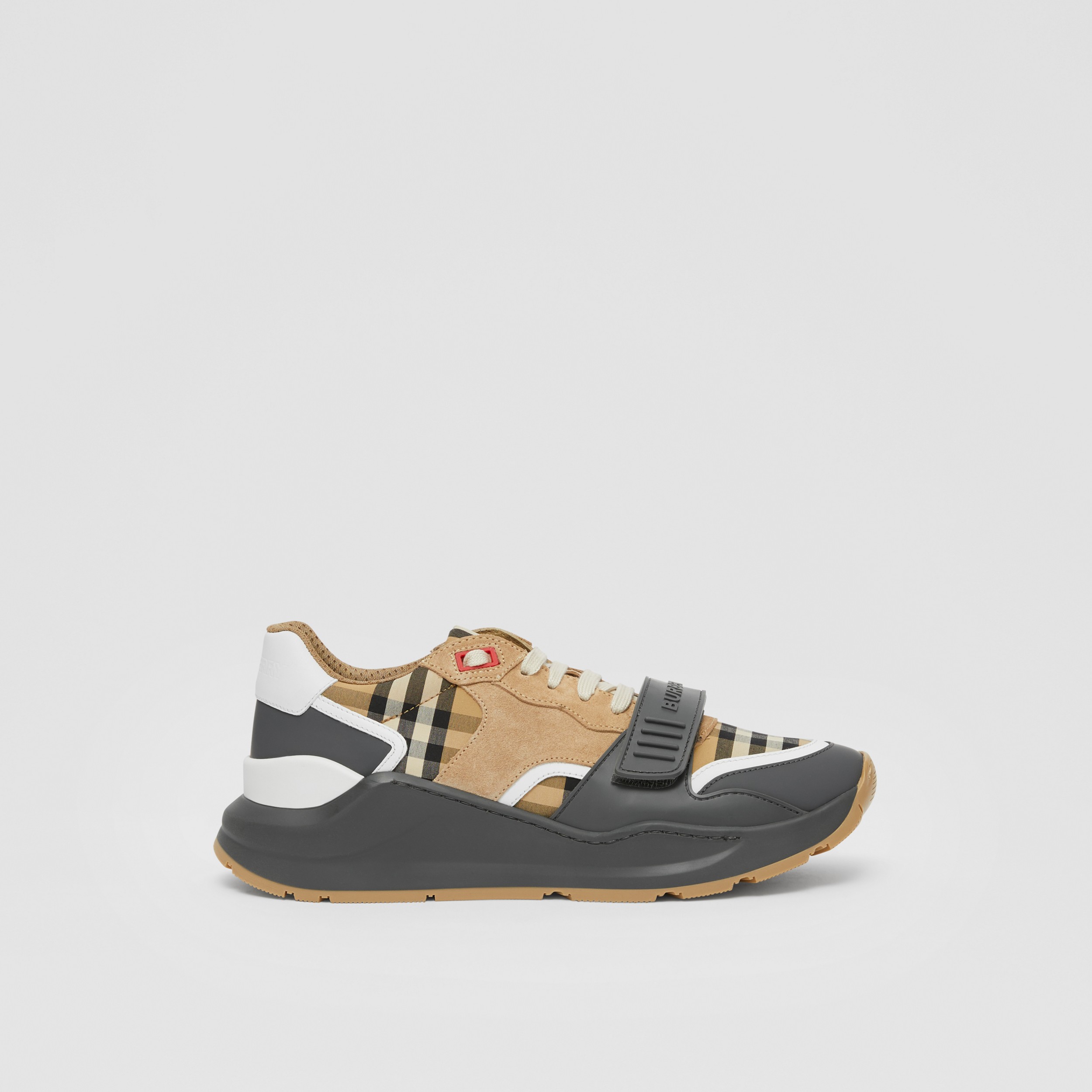Vintage Check, Suede and Leather Sneakers in Grey/archive Beige - Women | Burberry® Official - 1