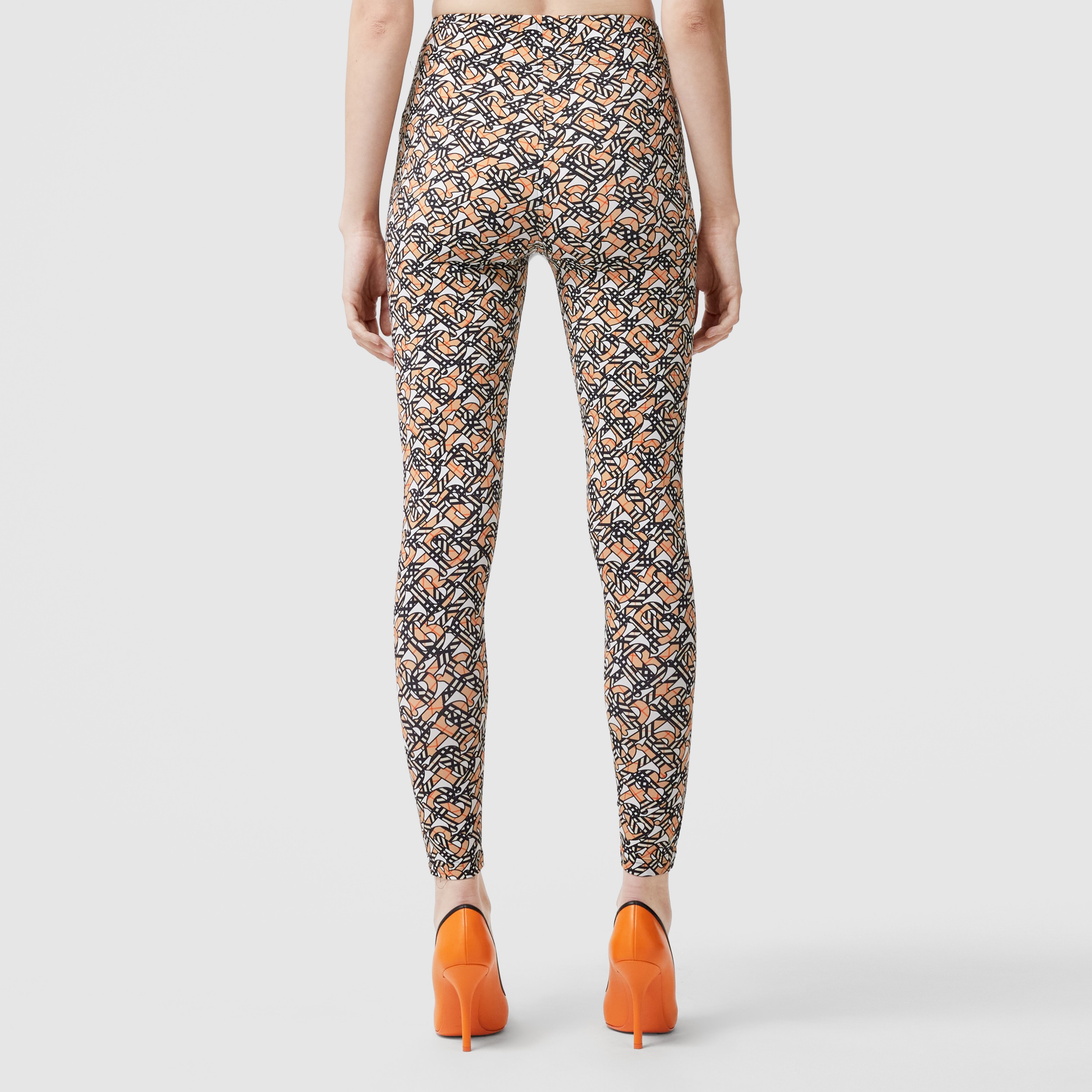 Monogram Print Stretch Nylon Leggings in White Women Burberry® Official