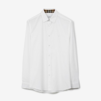 Slim Fit Monogram Motif Stretch Cotton Poplin Shirt in White - Men |  Burberry® Official