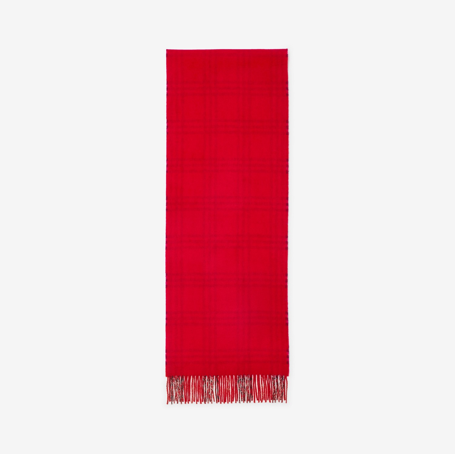 双面两用格纹羊绒围巾 (亮红色) | Burberry® 博柏利官网
