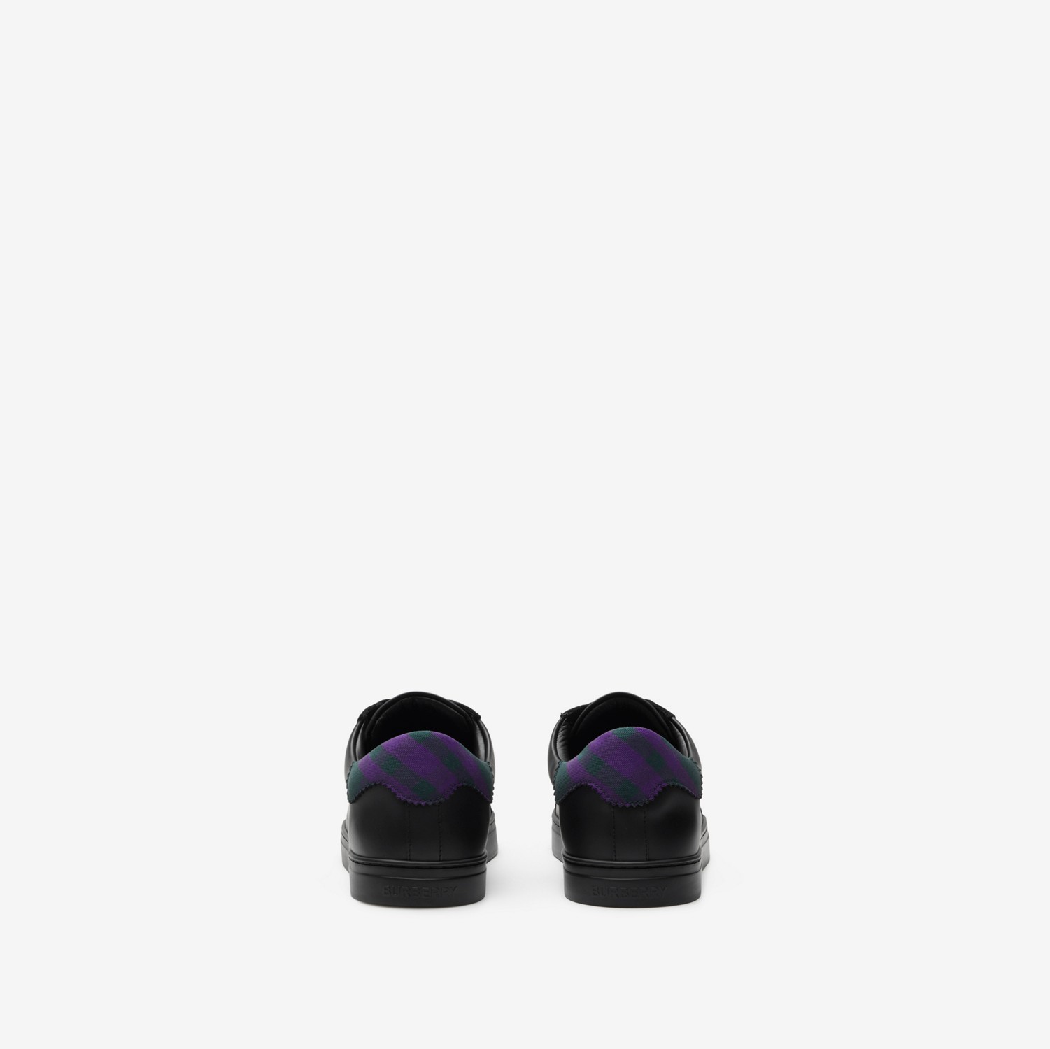 皮革拼格纹棉质运动鞋 (黑色 / 皇室紫) - 男士 | Burberry® 博柏利官网
