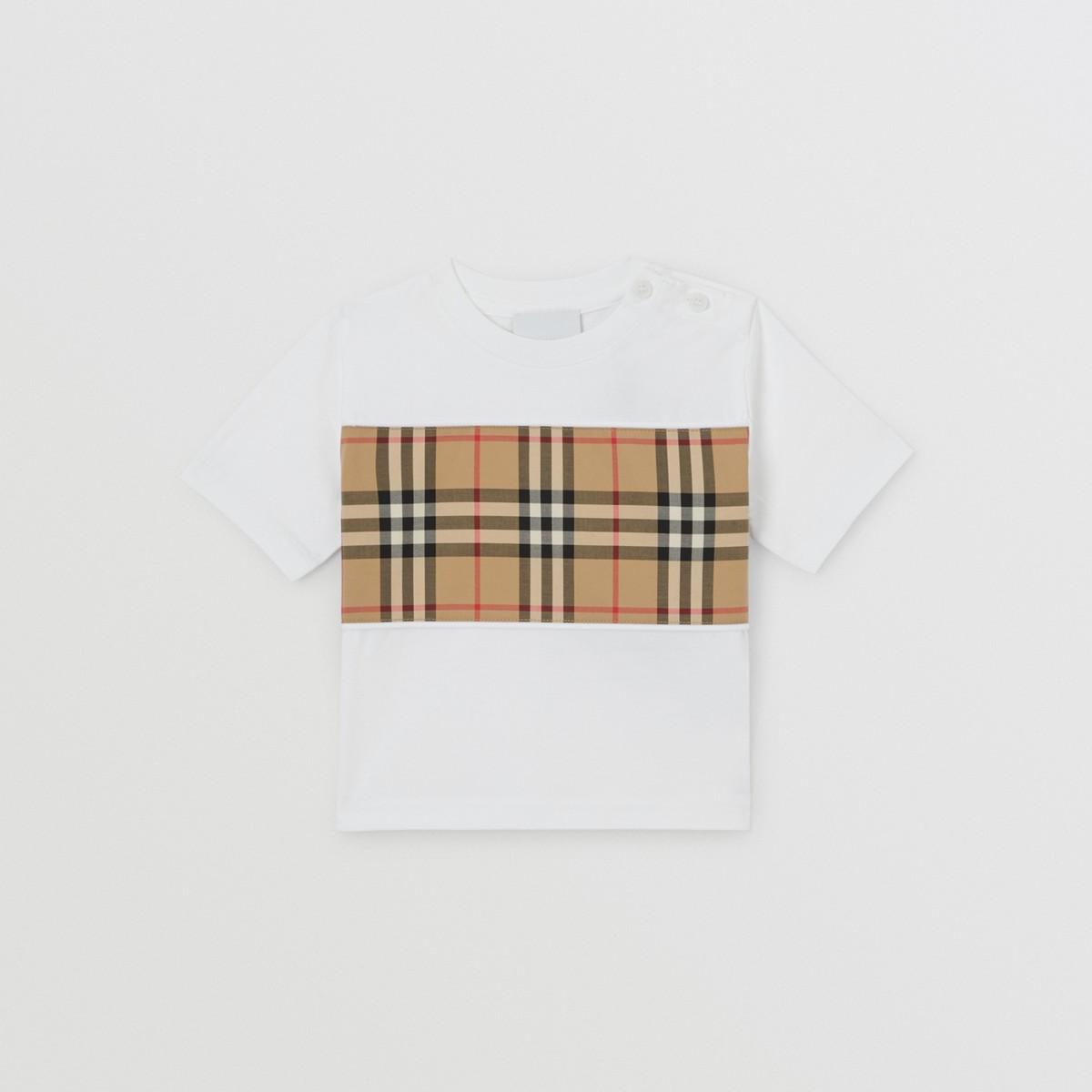 Shop Burberry Childrens Vintage Check Panel Cotton T-shirt In White