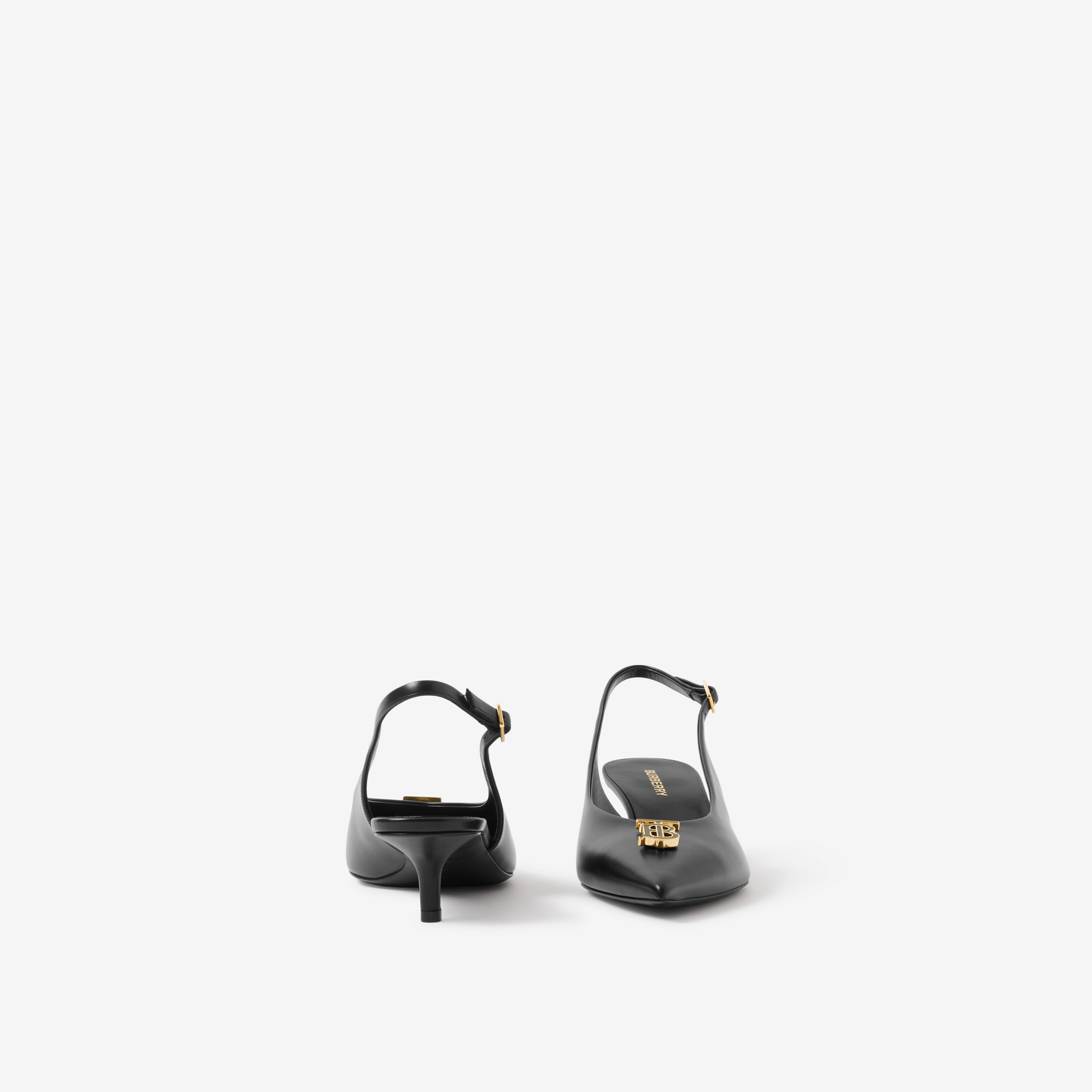 Zapatos de tacón destalonados en piel con puntera en pico y monograma (Negro) - Mujer | Burberry® oficial - 4