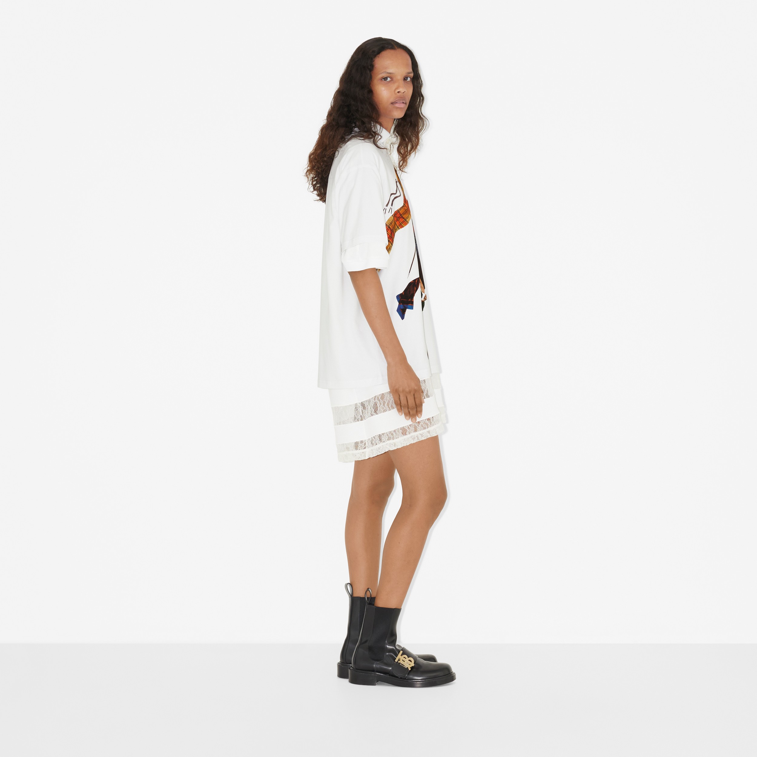 Camiseta oversize en algodón con emblema Equestrian Knight (Blanco) - Mujer | Burberry® oficial - 3