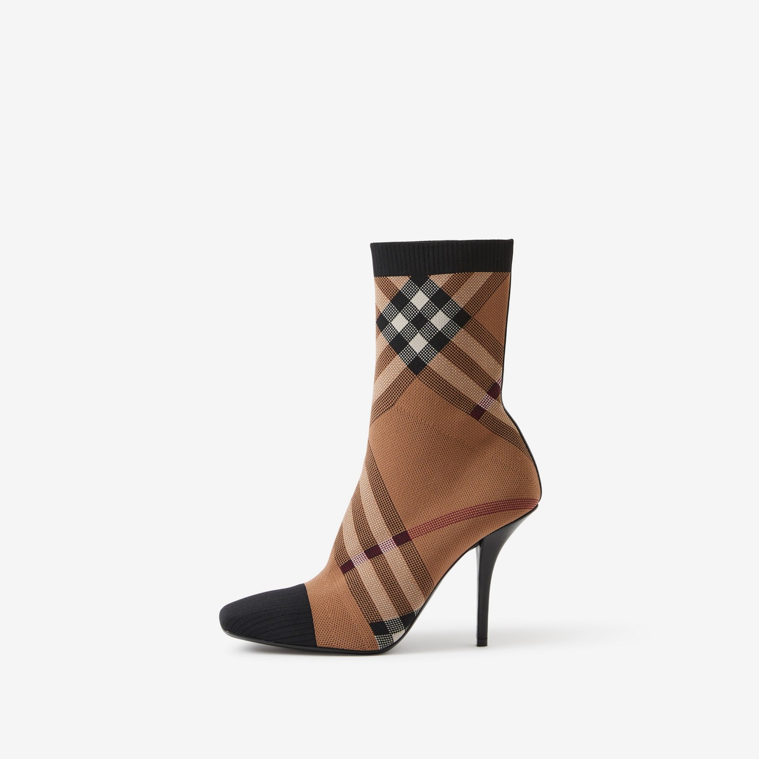 Gestrickte Socken-Stiefeletten mit Karomuster (Birkenbraun) - Damen | Burberry®