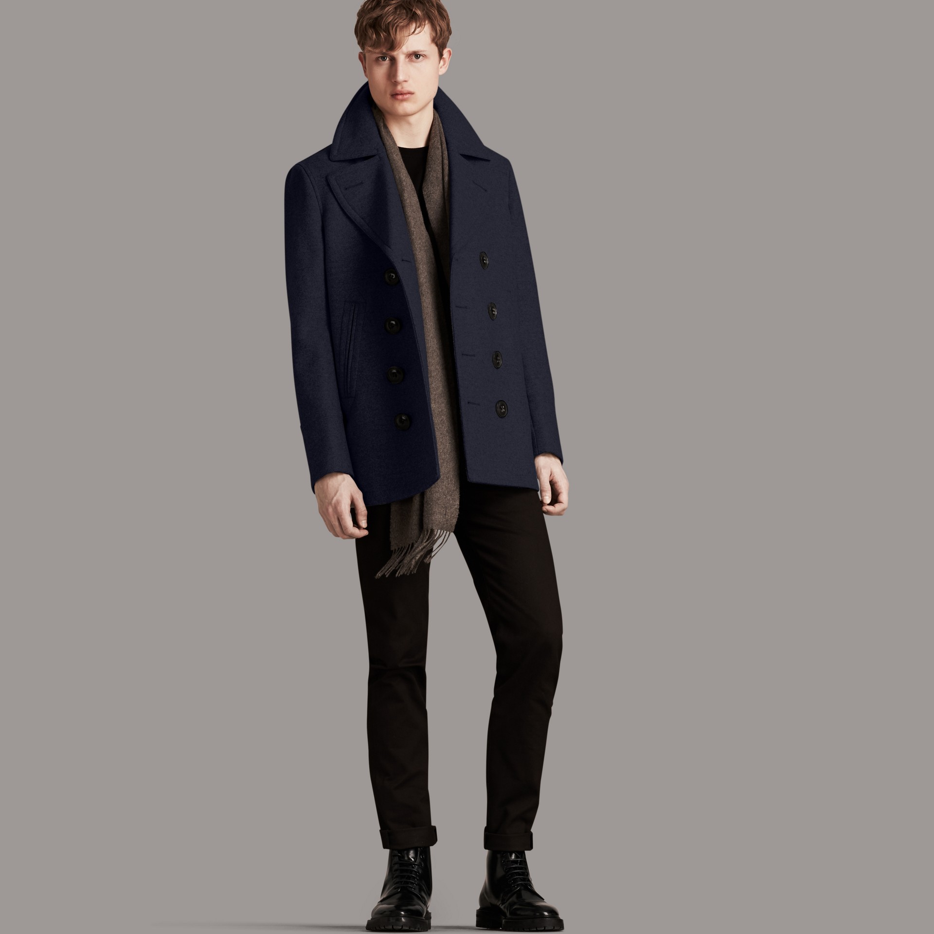 Wool Cashmere Pea Coat in Navy - Men | Burberry United States