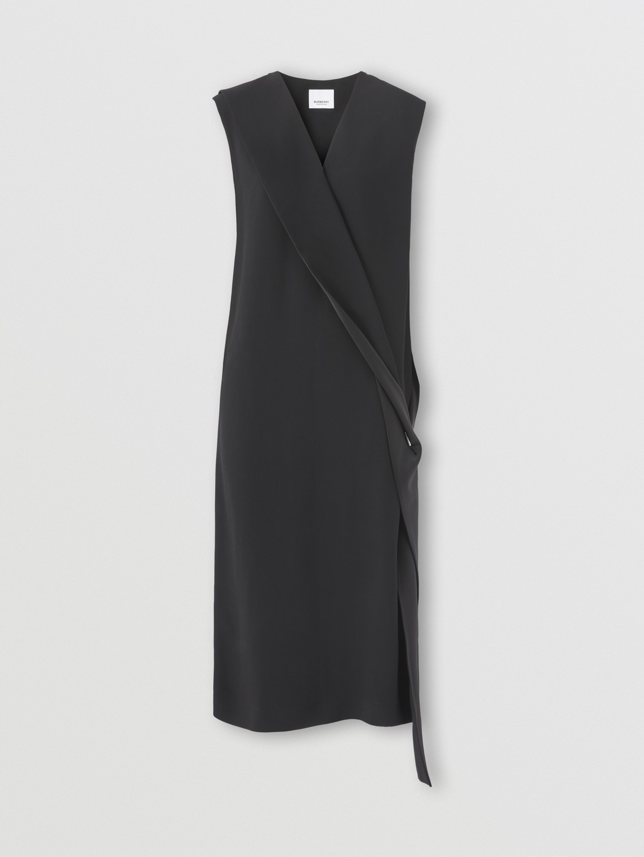 Silk Satin Sash Detail Sleeveless Dress in Black