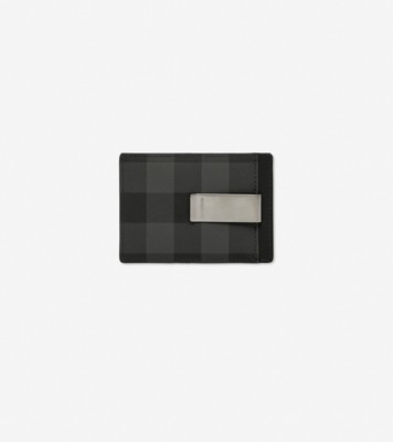 Check Money Clip Card Case in Charcoal - Men, Canvas