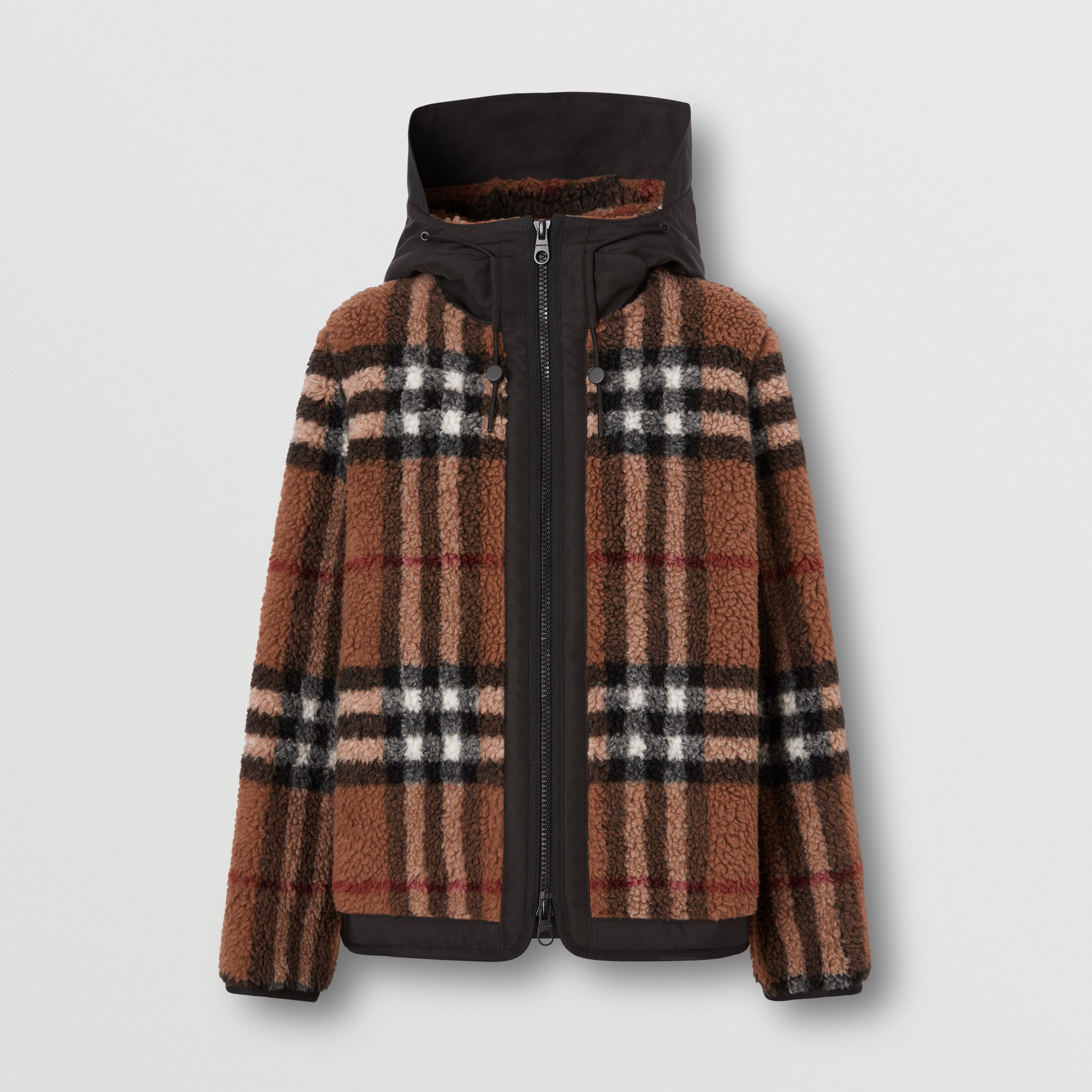 Hooded Check Fleece Jacket in Birch Brown - Women | Burberry® Official - 4