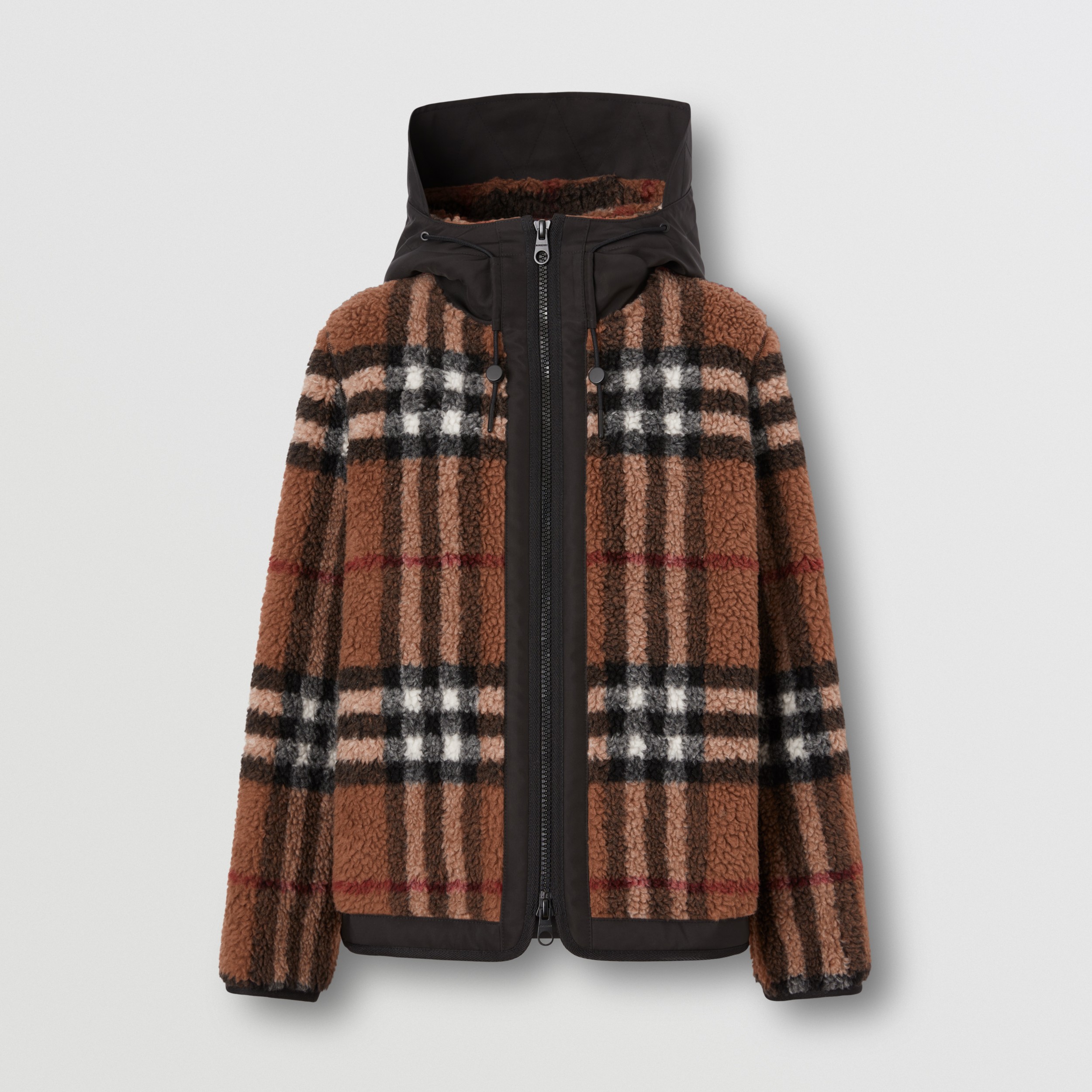 Hooded Check Fleece Jacket in Birch Brown - Women | Burberry® Official