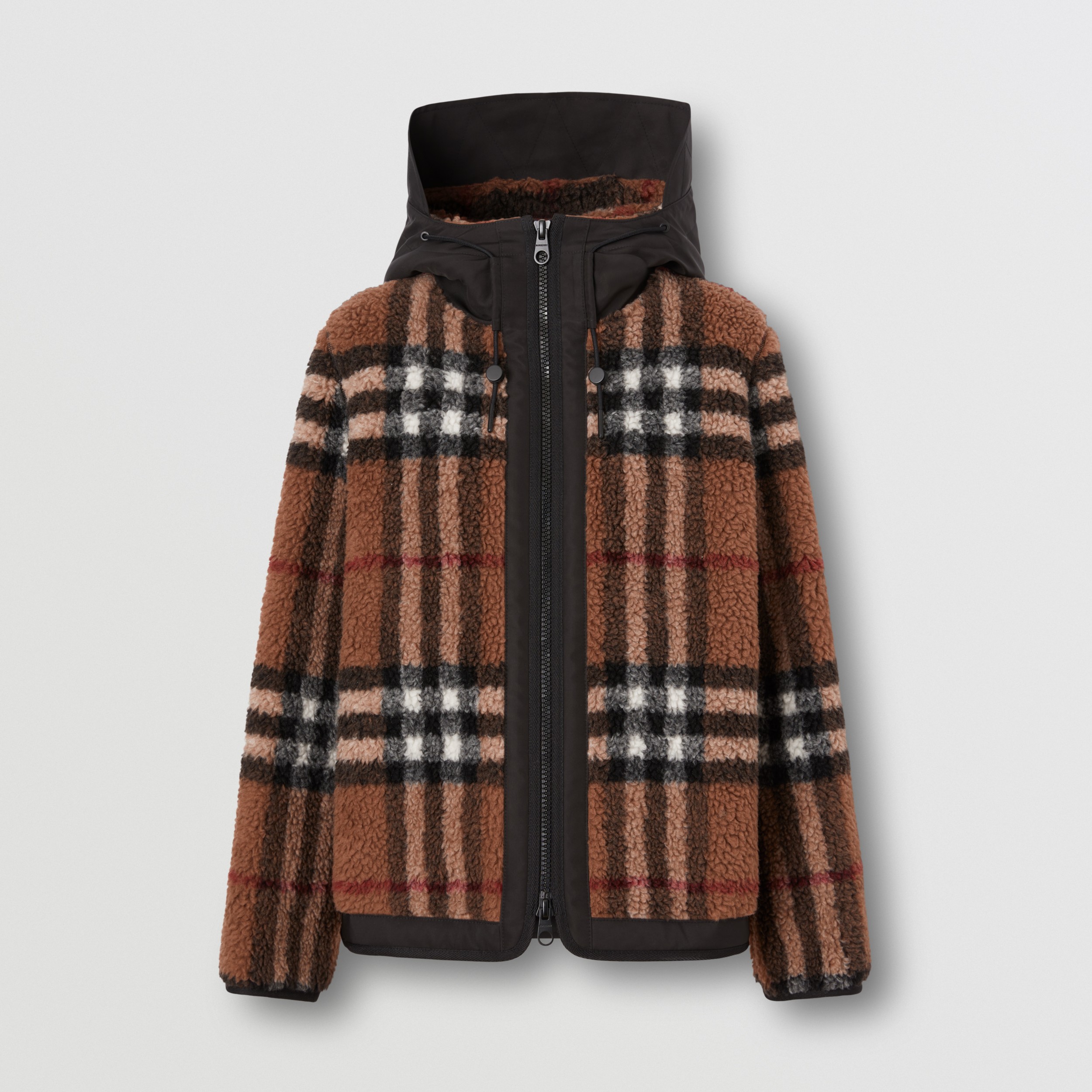 Hooded Check Fleece Jacket in Birch Brown Women Burberry® Official