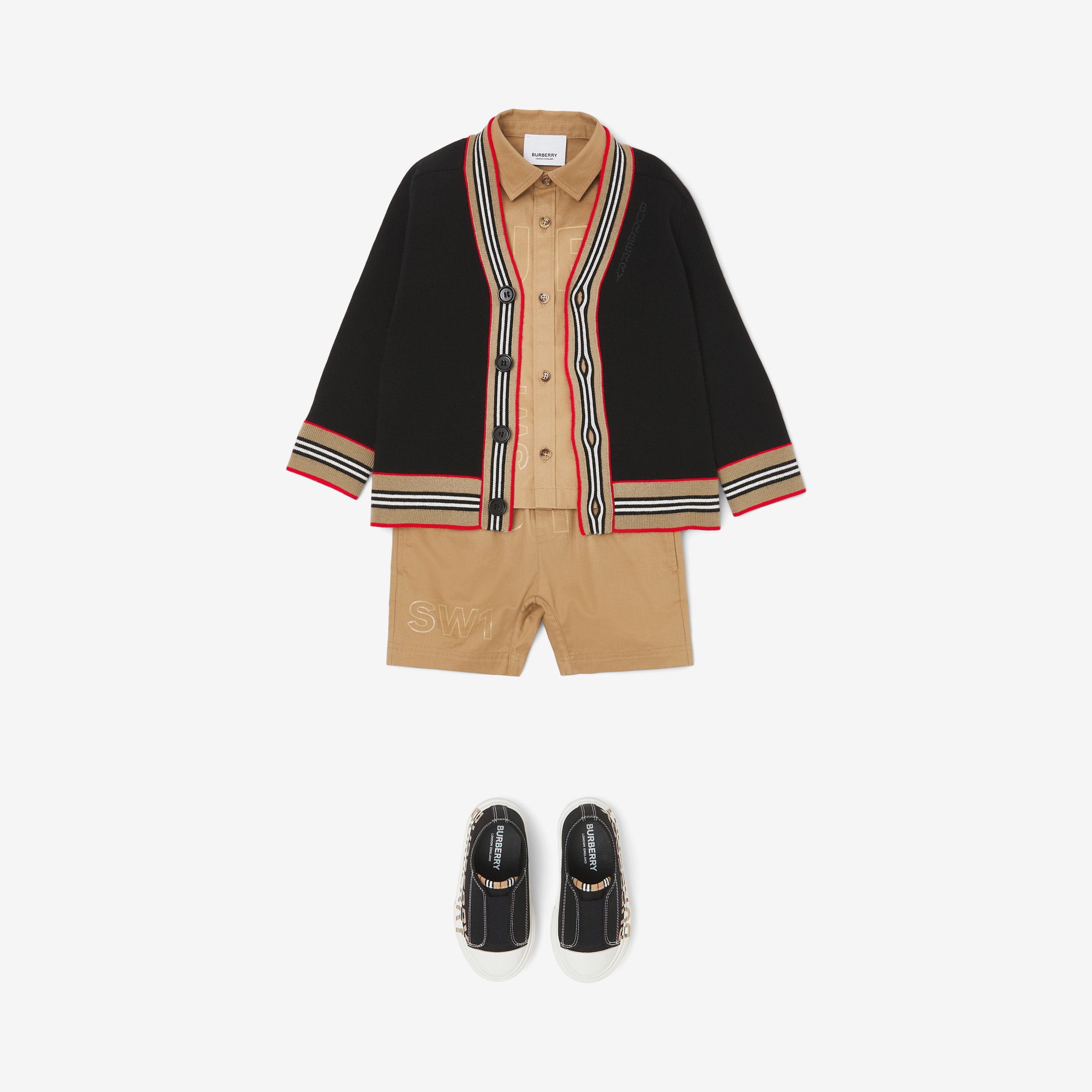 Icon Stripe Trim Wool Cardigan in Black - Children | Burberry® Official - 4