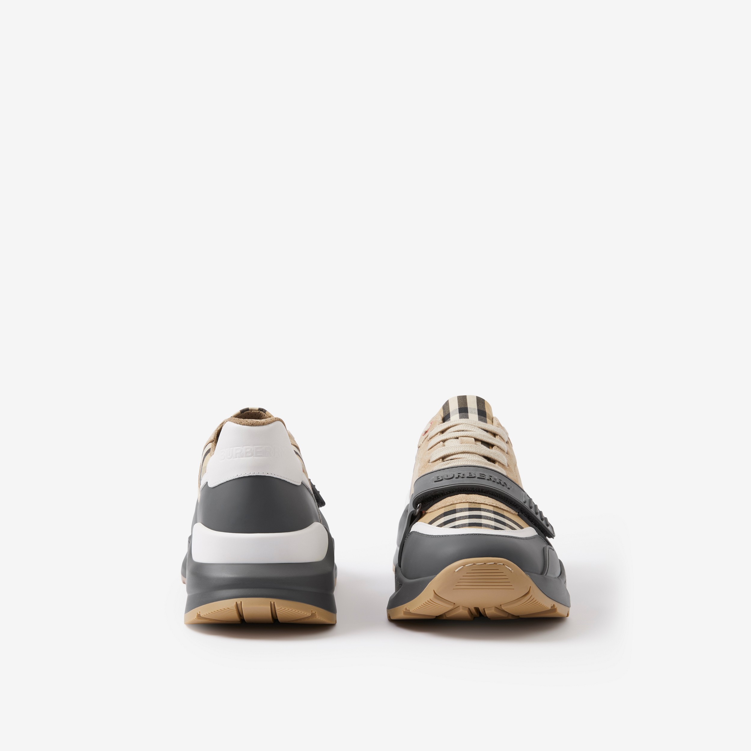 Vintage Check, Suede and Leather Sneakers in Grey/archive Beige | Burberry® Official - 4