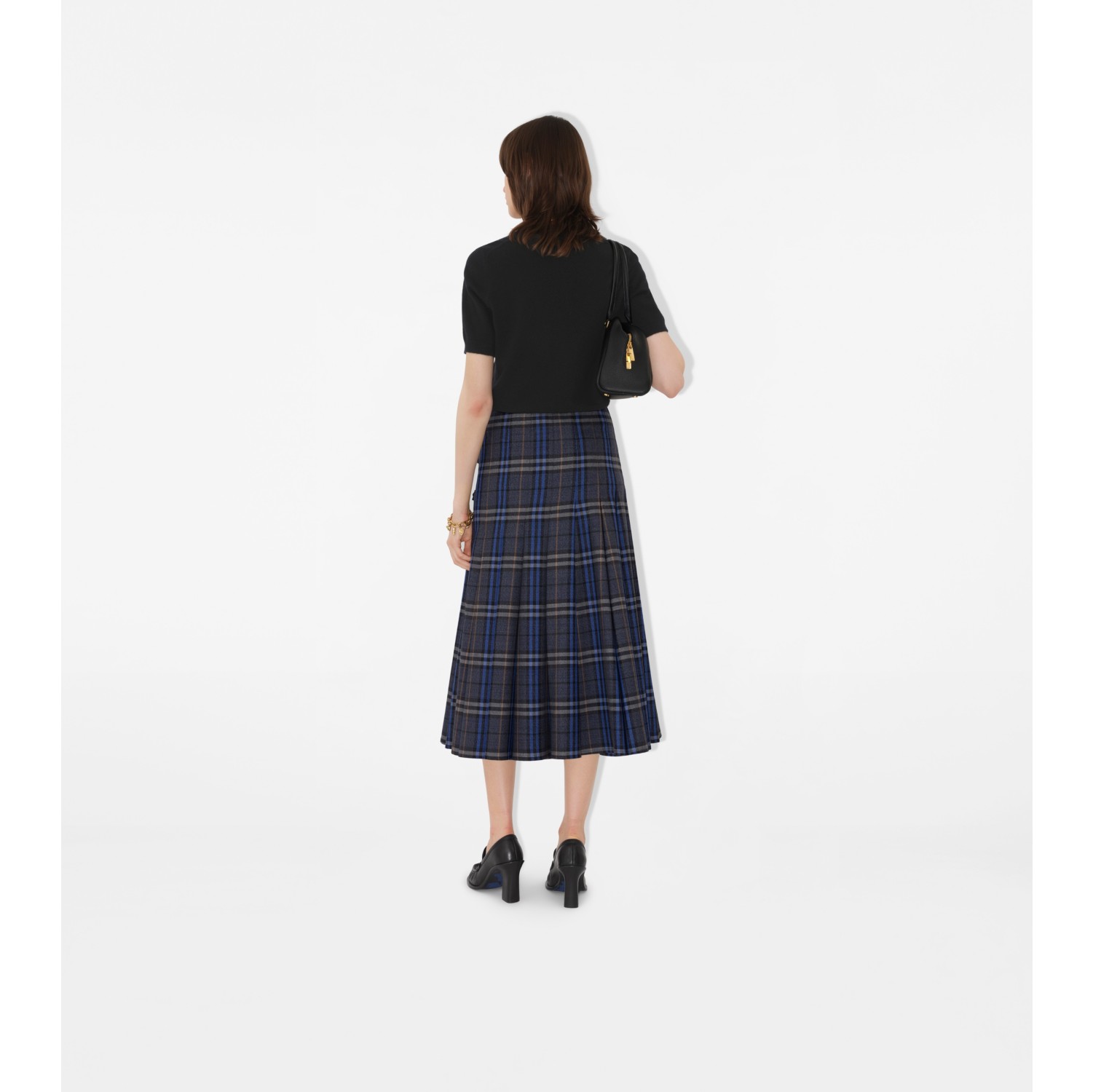 Saia kilt mídi de lã em Check