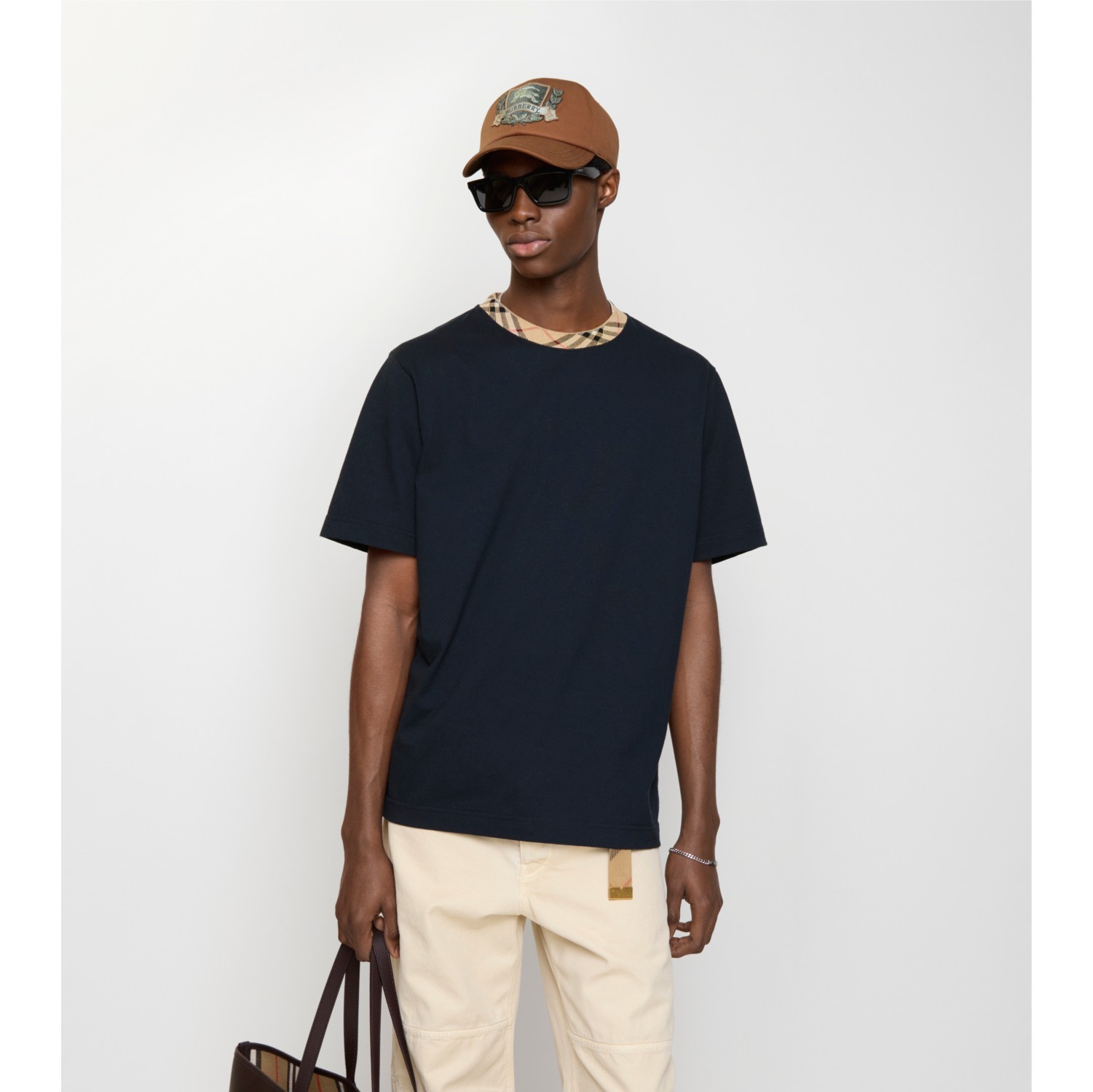 Check Trim Cotton T-shirt