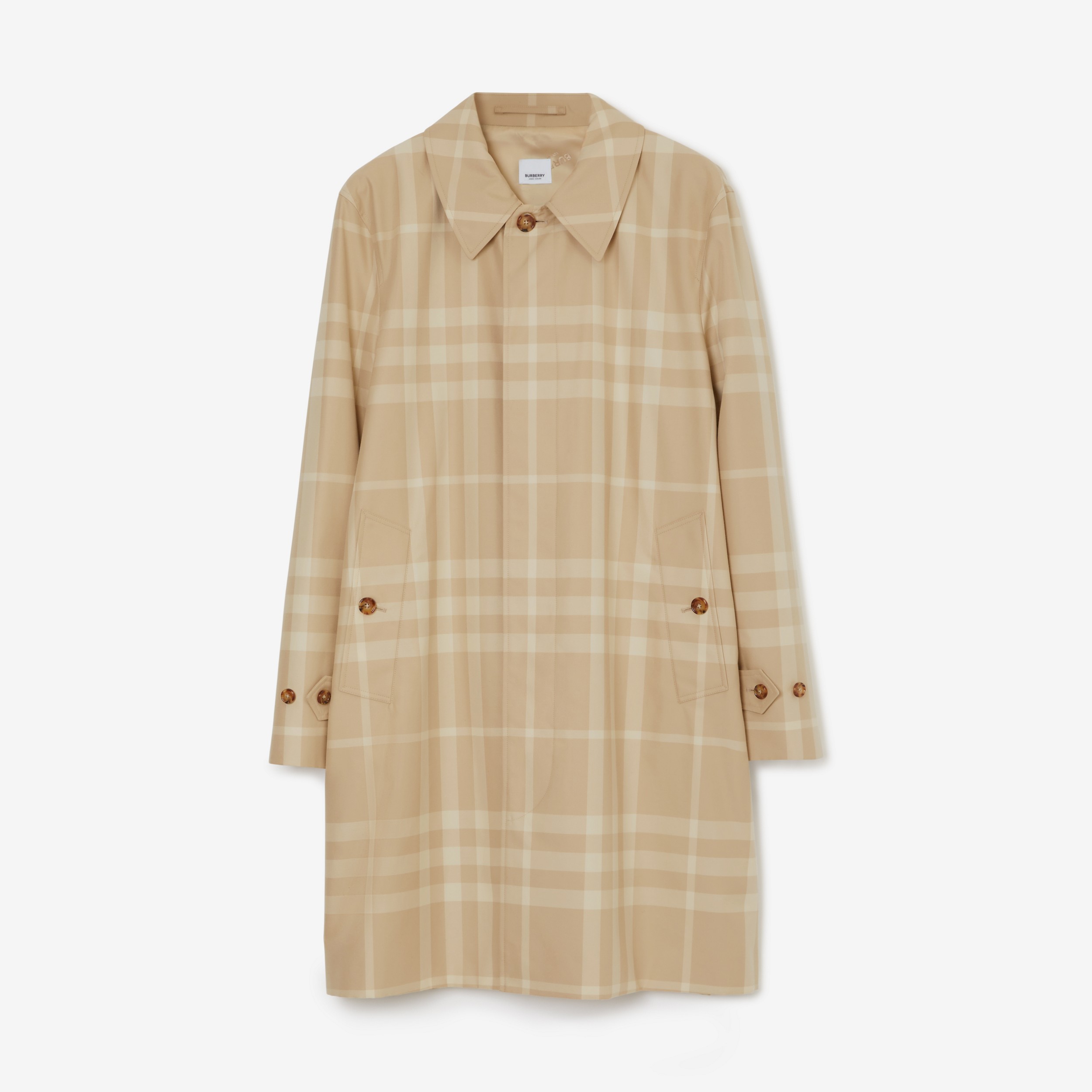 Check Cotton Gabardine Car Coat in Soft Fawn - Men | Burberry® Official - 1