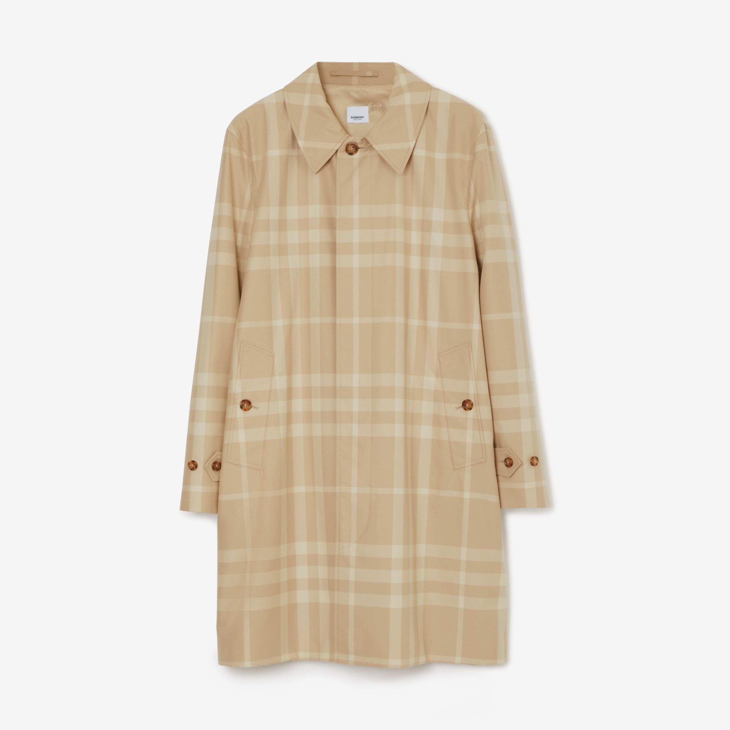 Check Cotton Gabardine Car Coat in Soft Fawn - Men | Burberry® Official