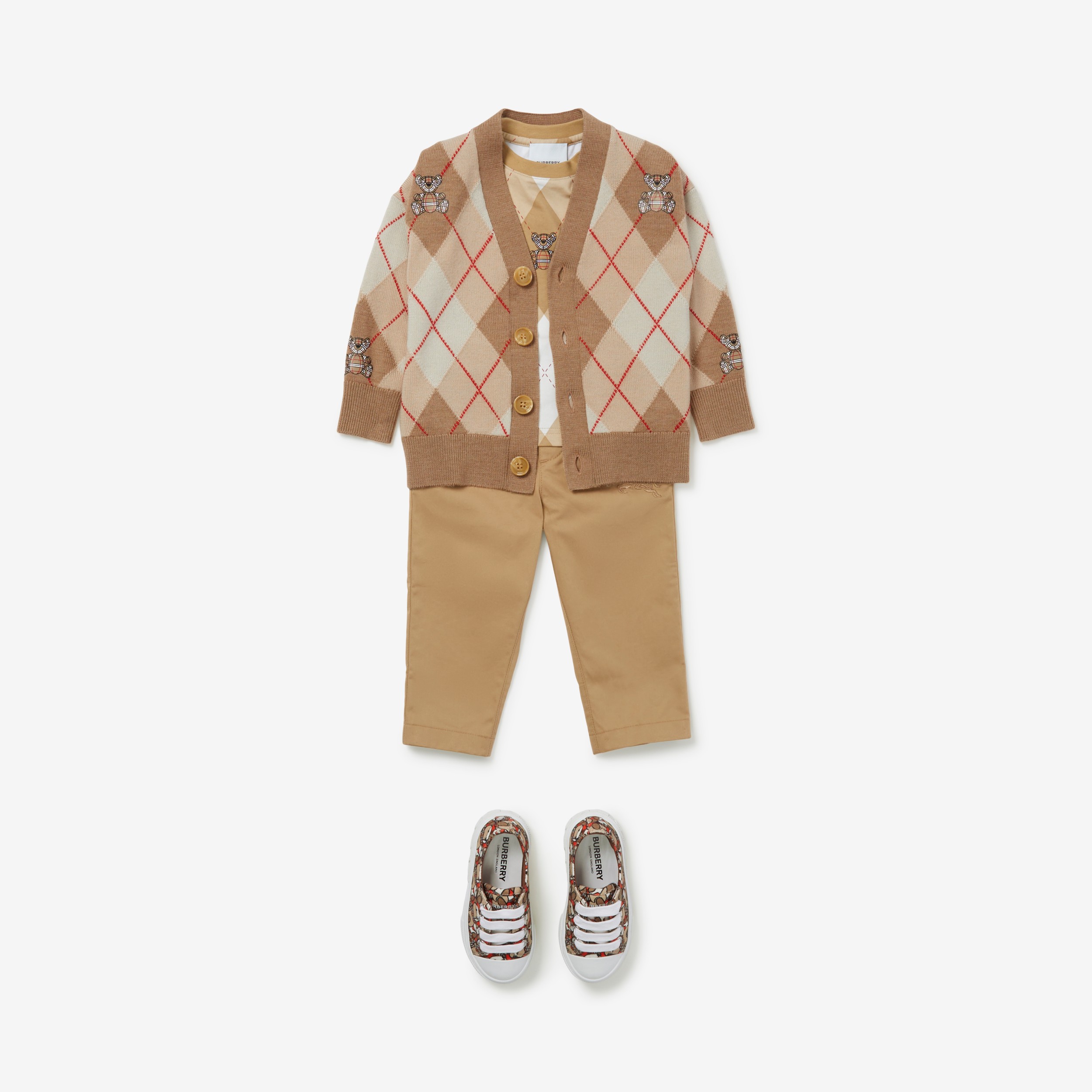 Thomas 泰迪熊拼菱形图案羊毛开衫 (柔黄褐色) - 儿童 | Burberry® 博柏利官网 - 3