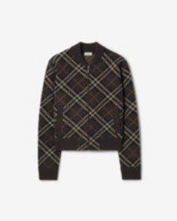 Check Wool Cashmere Bomber Jacket in colour Truffle brown
