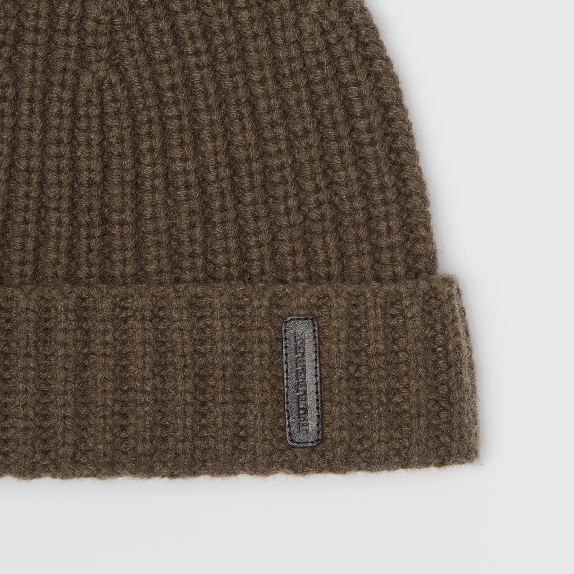 Rib Knit Cashmere Beanie in Olive Green Burberry United States