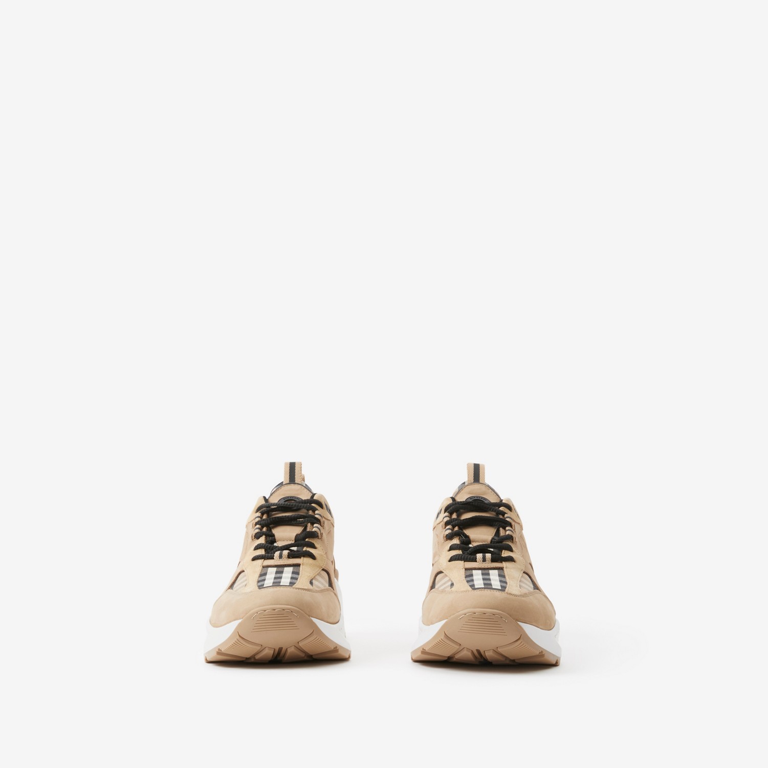 Check, Leather and Suede Sneakers in Archive Beige/black - Men | Burberry® Official