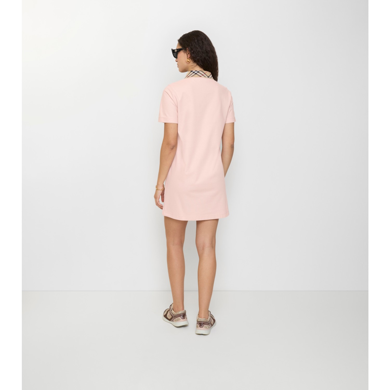 Check Collar Cotton Polo Shirt Dress in Bouquet pink - Women | Burberry® Official