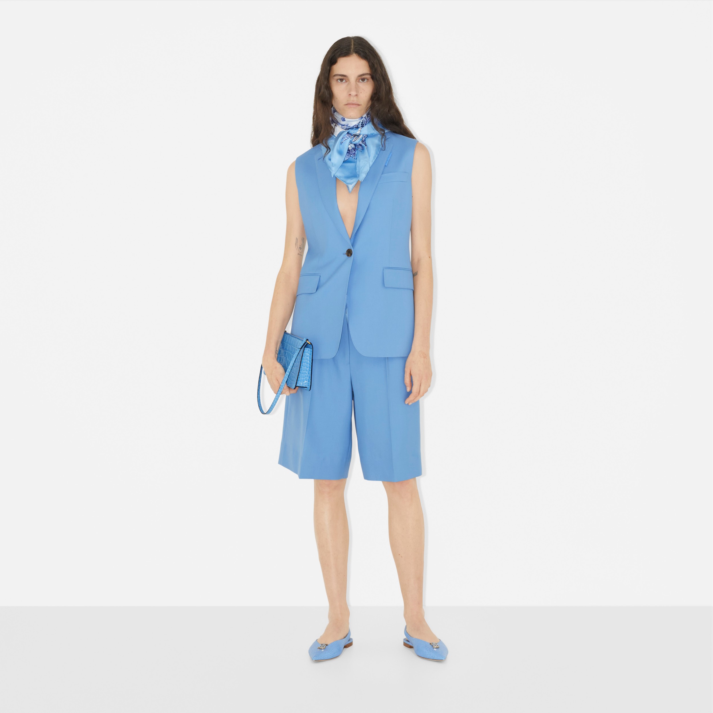 Pañuelo cuadrado en seda con motivos de monumentos (Azul Dedalera) | Burberry® oficial - 3
