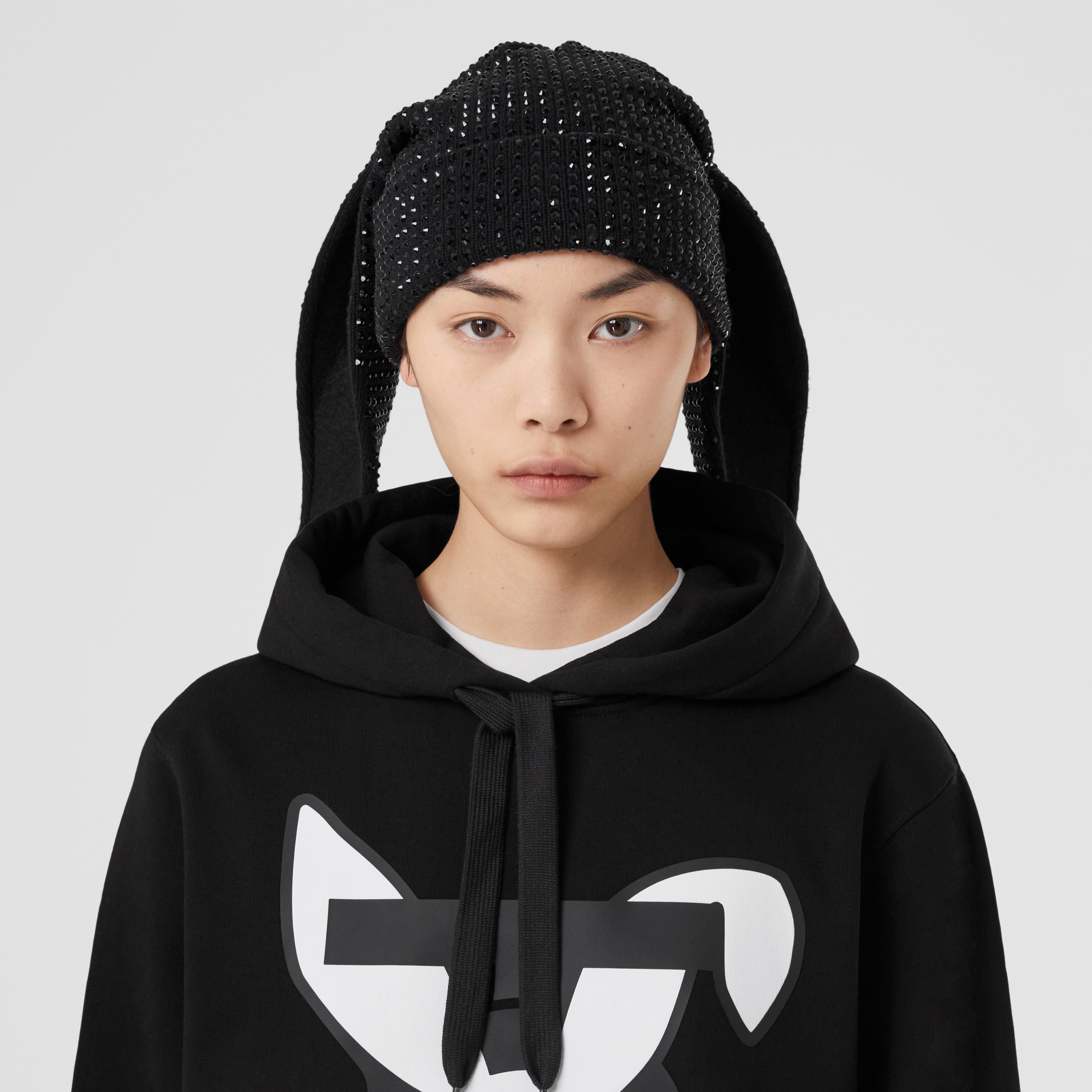 Rabbit Print Cotton Hoodie in Black - Women | Burberry® Official