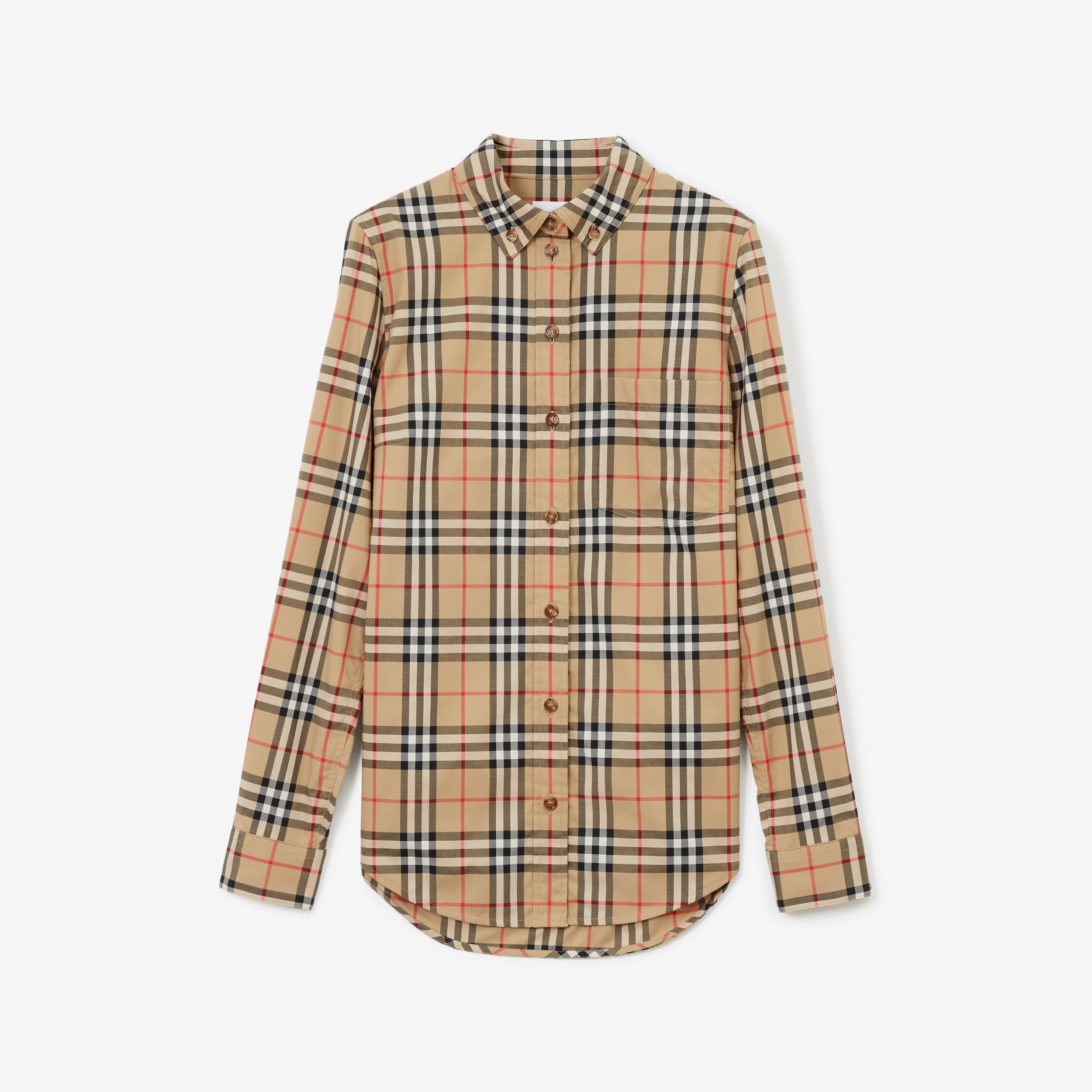 Button-down Collar Vintage Check Cotton Shirt in Archive Beige - Women | Burberry® Official - 1