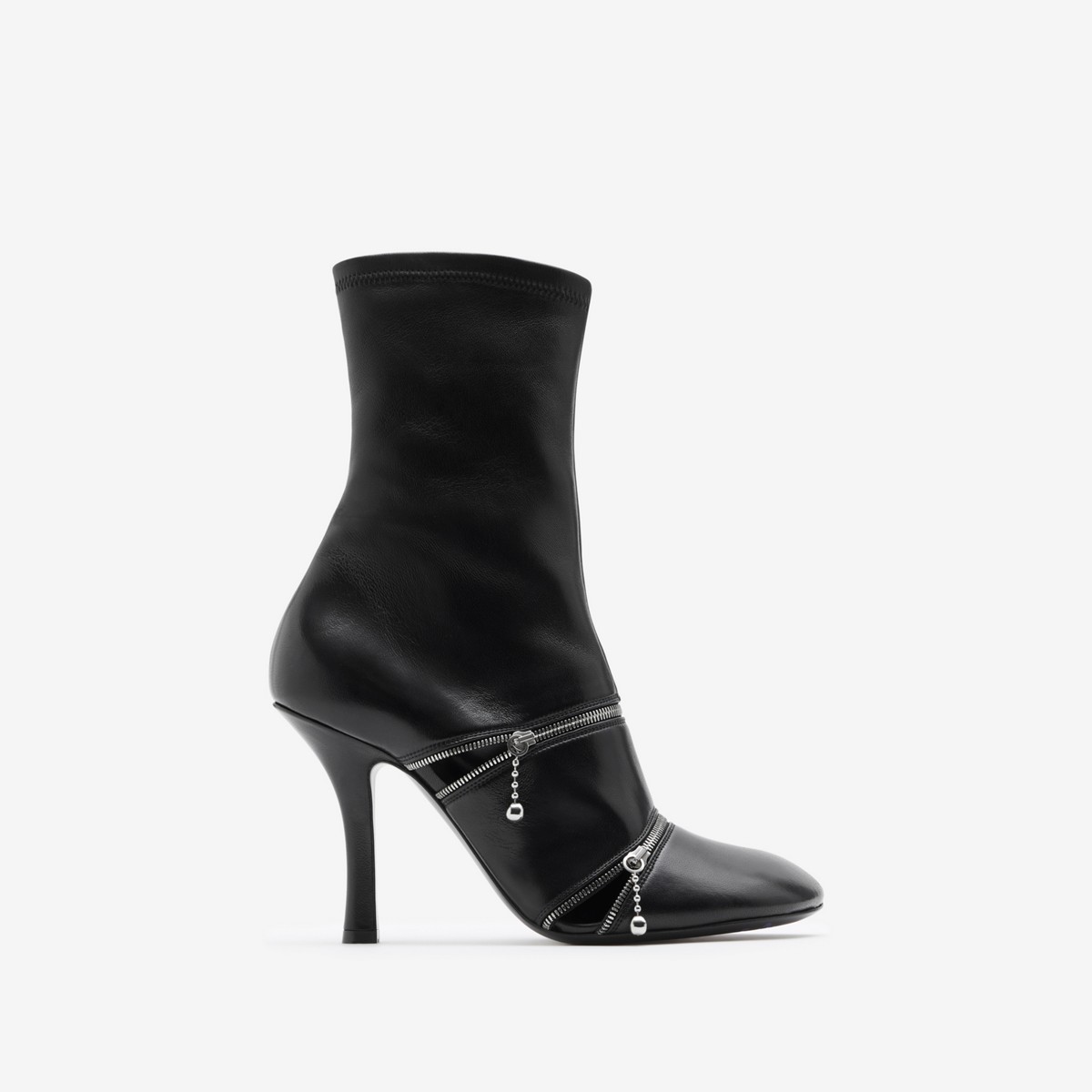 Burberry Leather Peep Boots In Black
