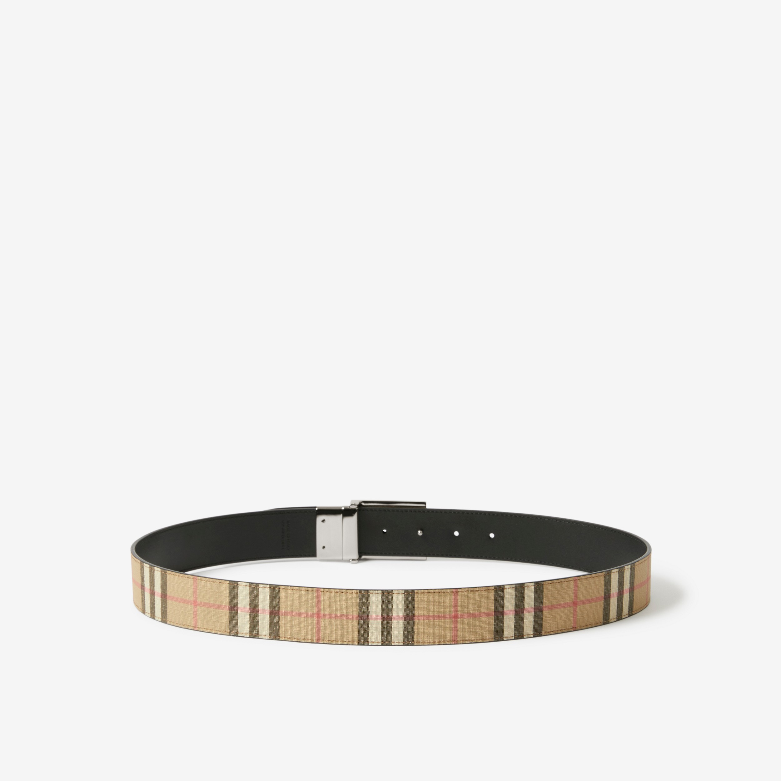 Check and Leather Reversible Belt in Archive Beige/black - Men | Burberry® Official - 2