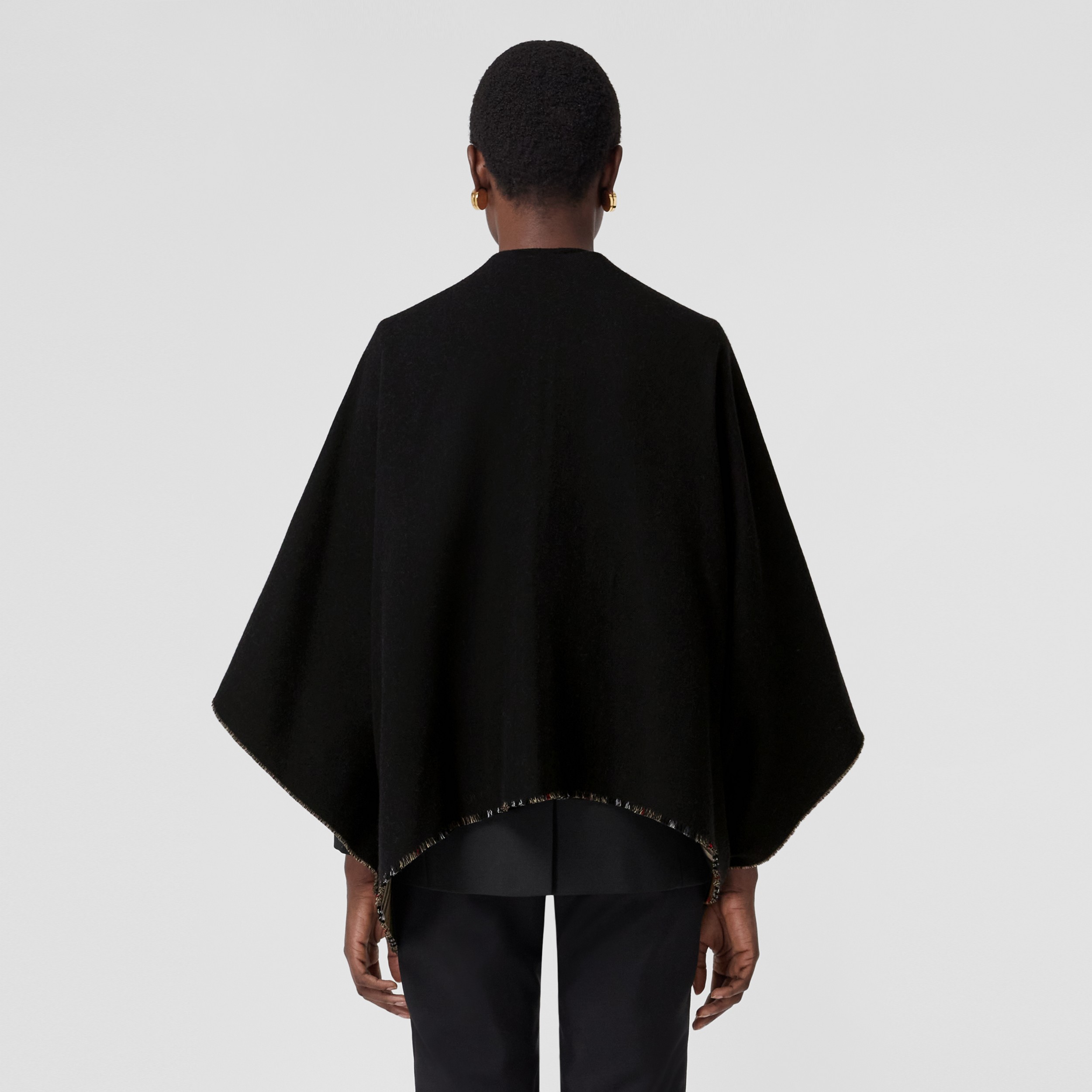 Reversible Icon Stripe Wool Cape in Black - Women | Burberry® Official - 3