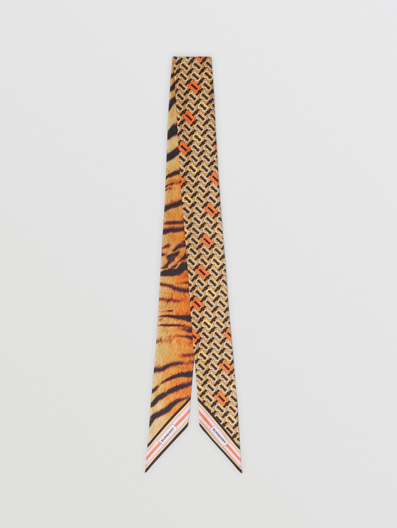 Pañuelo estrecho en seda con estampado estilo tigre (Naranja)
