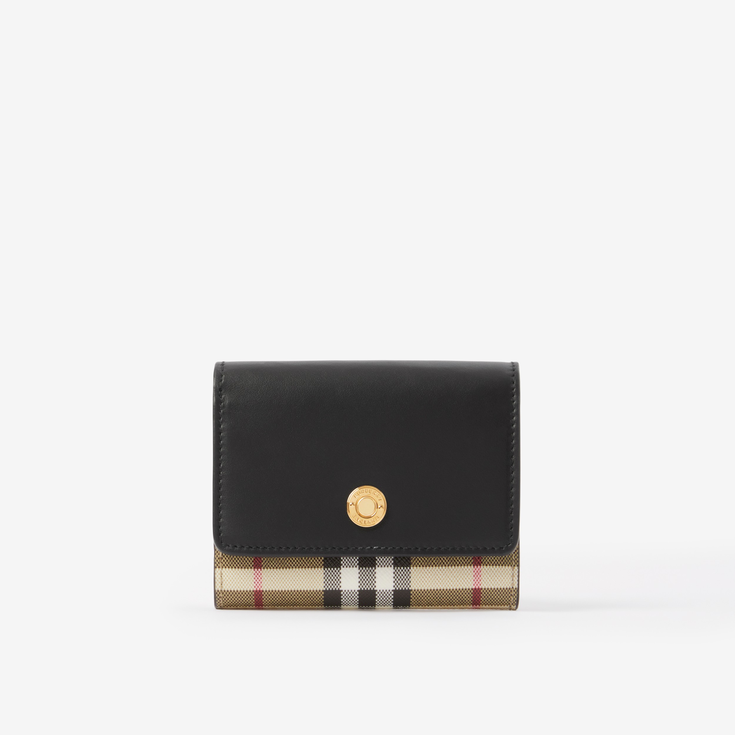 Vintage Check and Leather Small Folding Wallet in Archive Beige/black -  Women | Burberry® Official