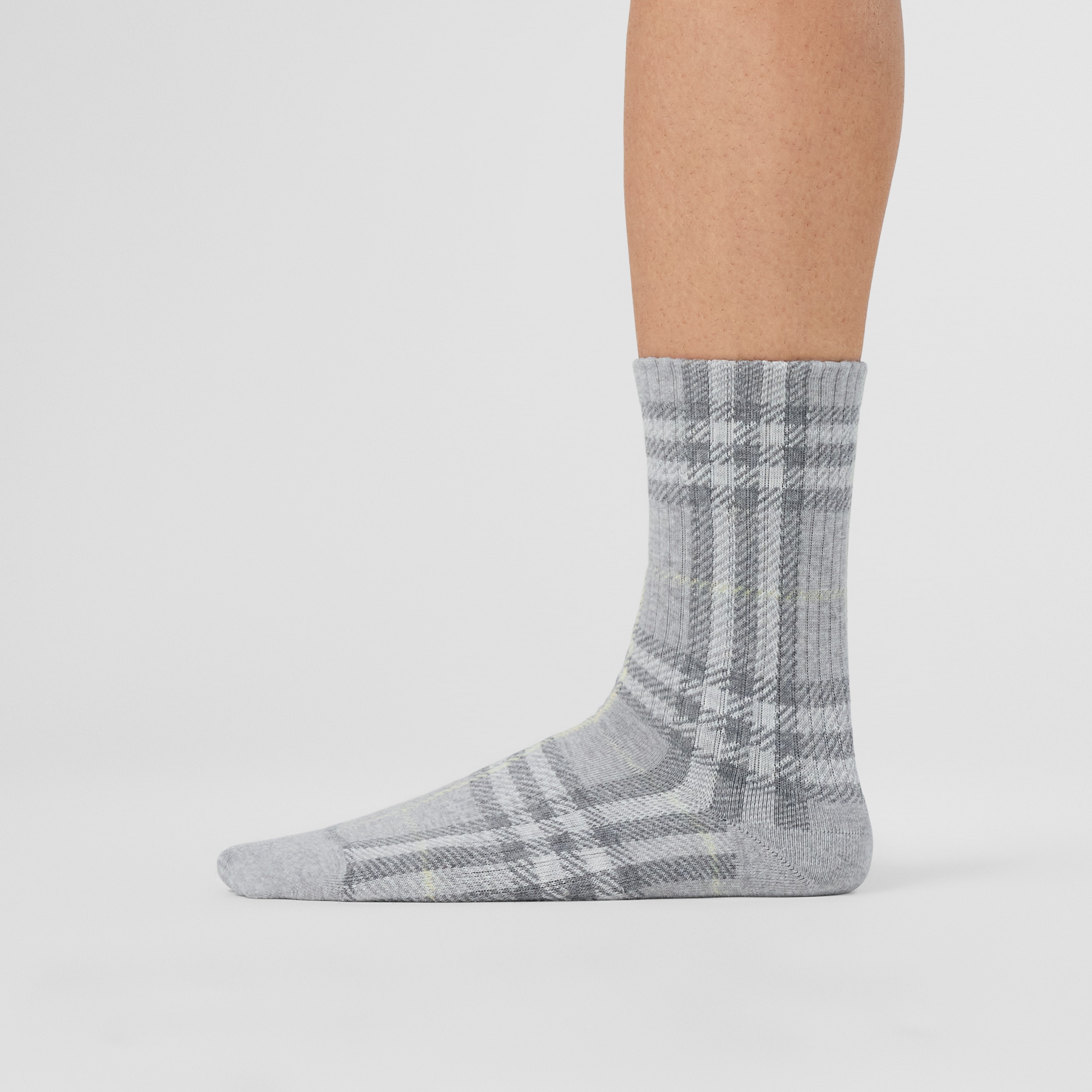 Check Intarsia Technical Stretch Cotton Socks in Light Grey | Burberry® Official - 4