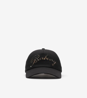 Check Cursive Logo Gabardine Baseball Cap in Black - Men