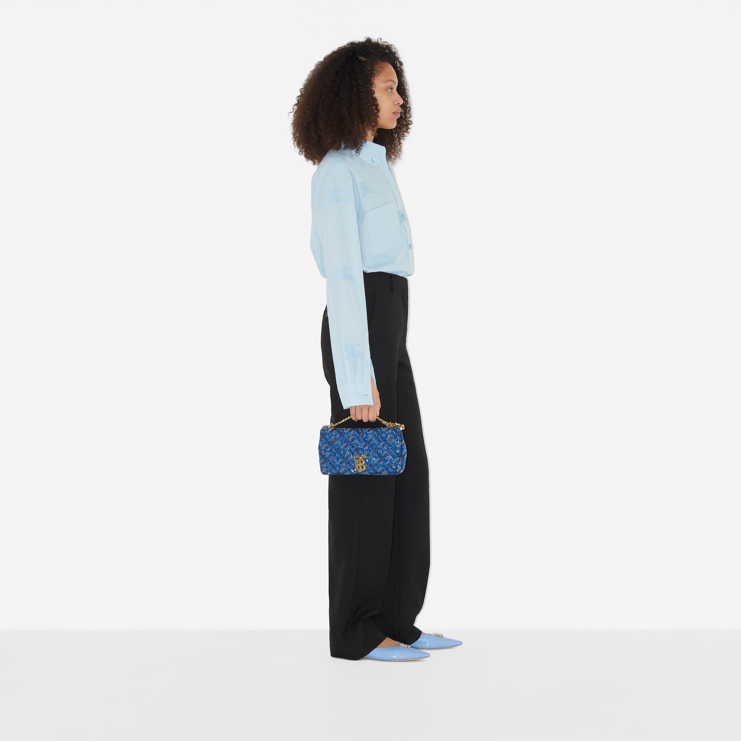 Camisa oversize en algodón con emblemas Equestrian Knight (Azul Pálido) - Mujer | Burberry® oficial - 3