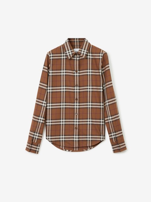 Burberry Check Cotton Shirt In Brown