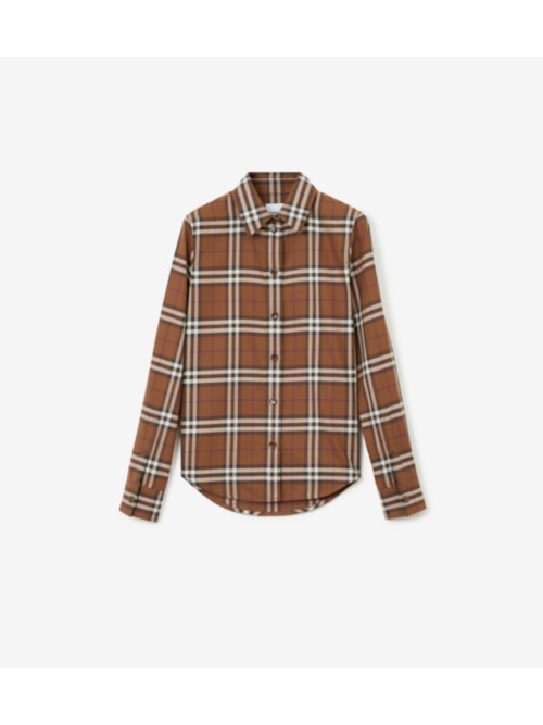 Shop Burberry Check Cotton Shirt In Dark Birch Brown