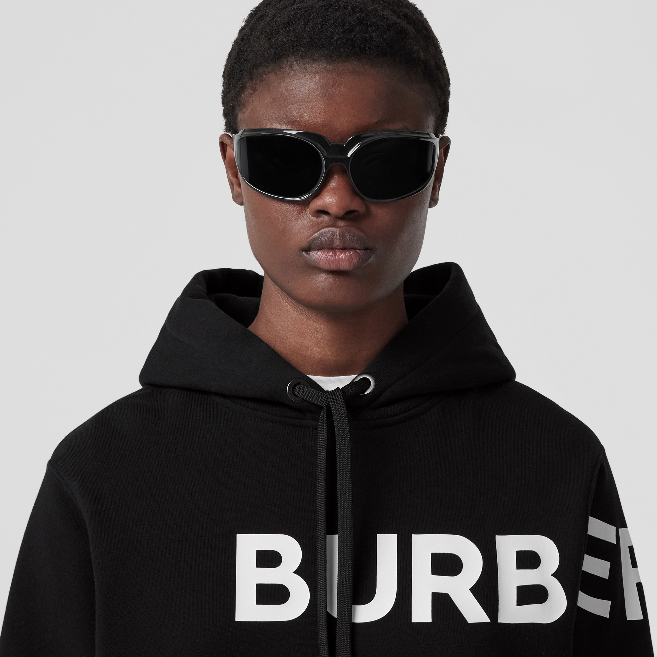 Horseferry Print Cotton Hoodie in Black - Women | Burberry® Official - 2
