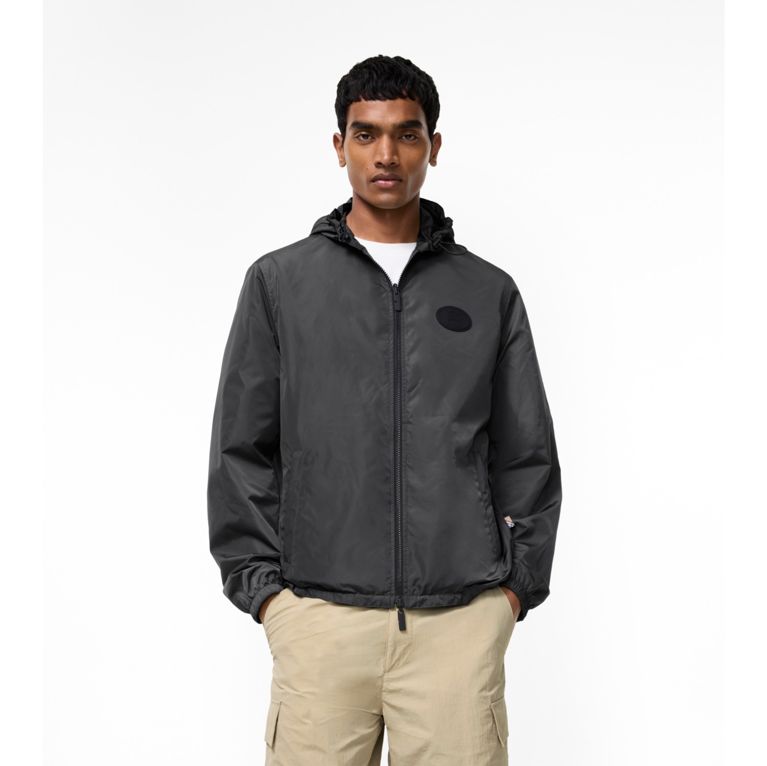 Reversible Check Hooded Jacket in Iron grey - Men, Nylon | Burberry® Official