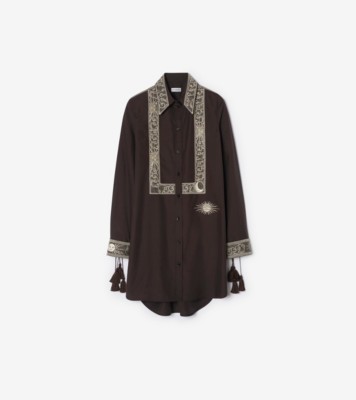 Embroidered Silk Shirt Dress in Campfire brown - Women | Burberry® Official